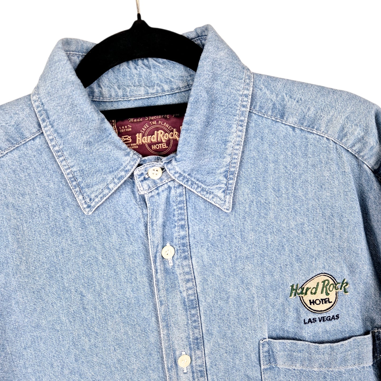 Vintage Hard Rock Hotel Las Vegas 90's Blue Long Sleeve Button Denim Shirt Size M