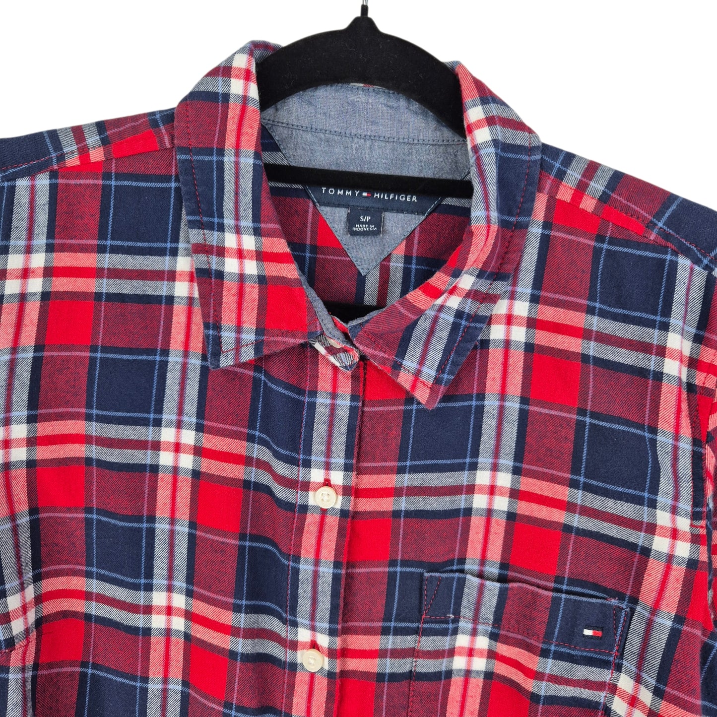 Tommy Hilfiger Womens Red & Blue Checkered Long Sleeve Button Shirt Size S