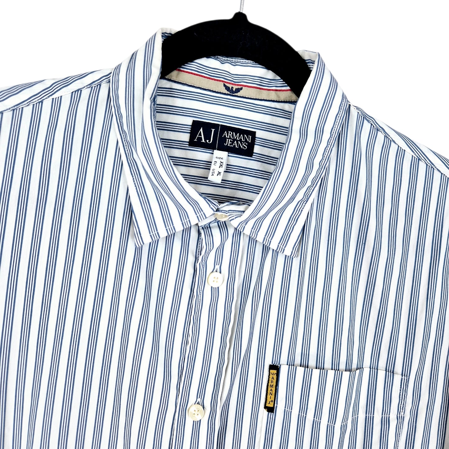 Armani Jeans White & Blue Slim Striped Dress Shirt Size XL