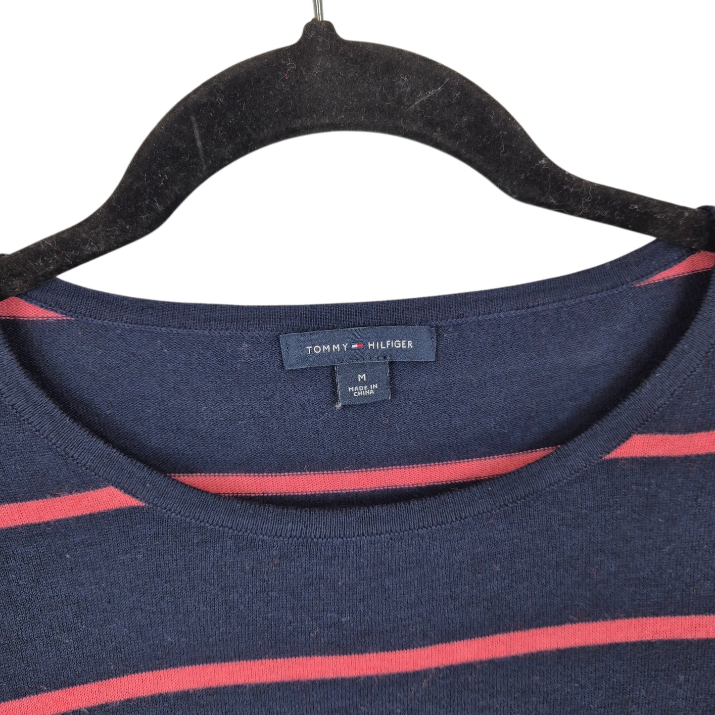 Tommy Hilfiger Womens Dark Blue & Pink Striped Light Knit Sweater Size M