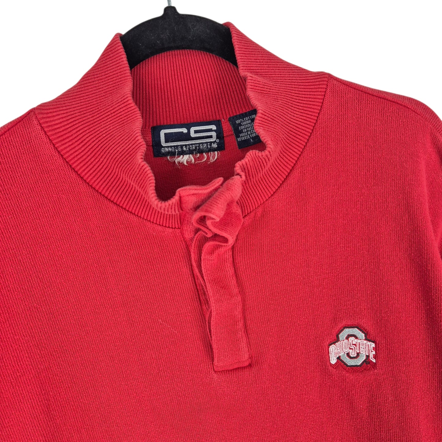 Vintage Ohio State Buckeyes Red Quarter Button Knit Sweater Size L