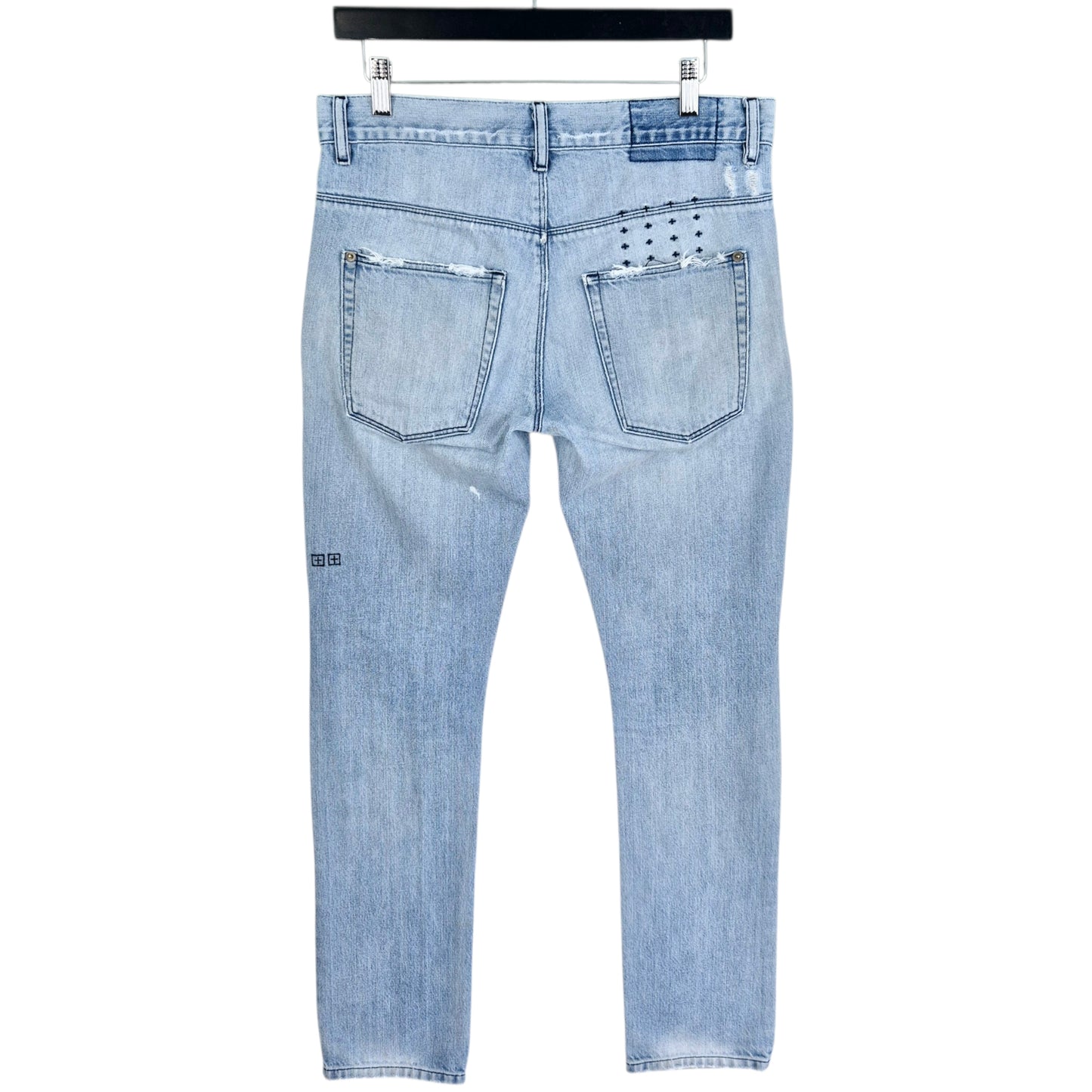 Ksubi Jeans Light Blue Slim Straight Leg Distressed Denim W32