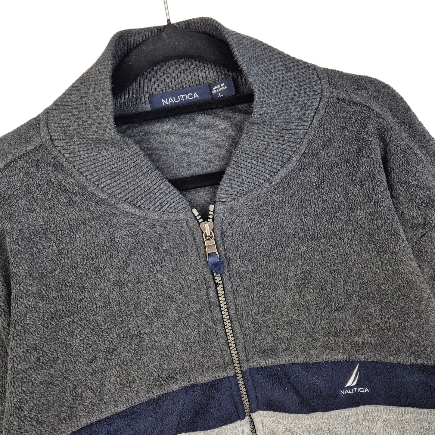 Nautica Grey Fleece Bomber Jacket Size L