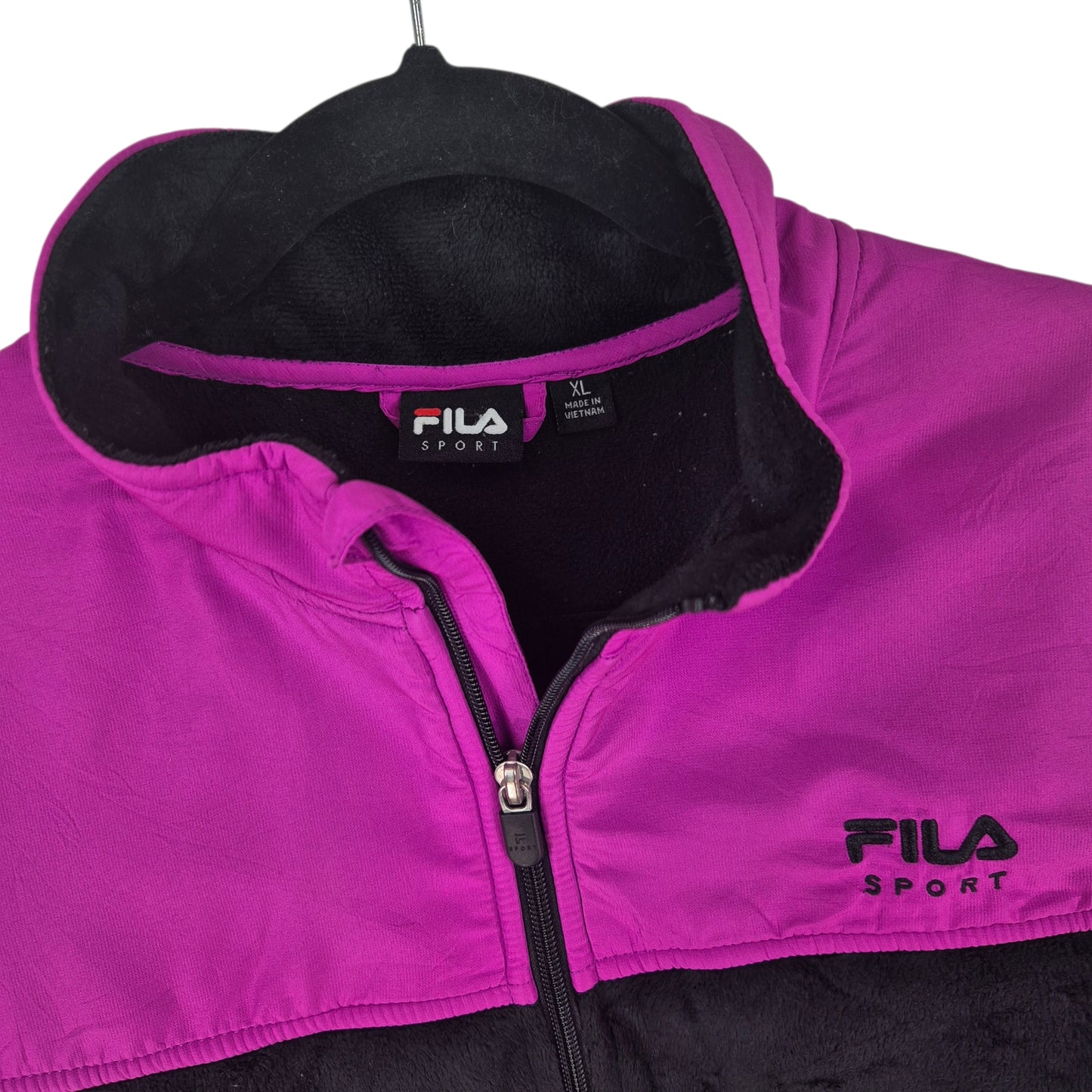 FILA Sport Womens Black & Purple Oversized Mink Fleece Zip Jumper Size XL