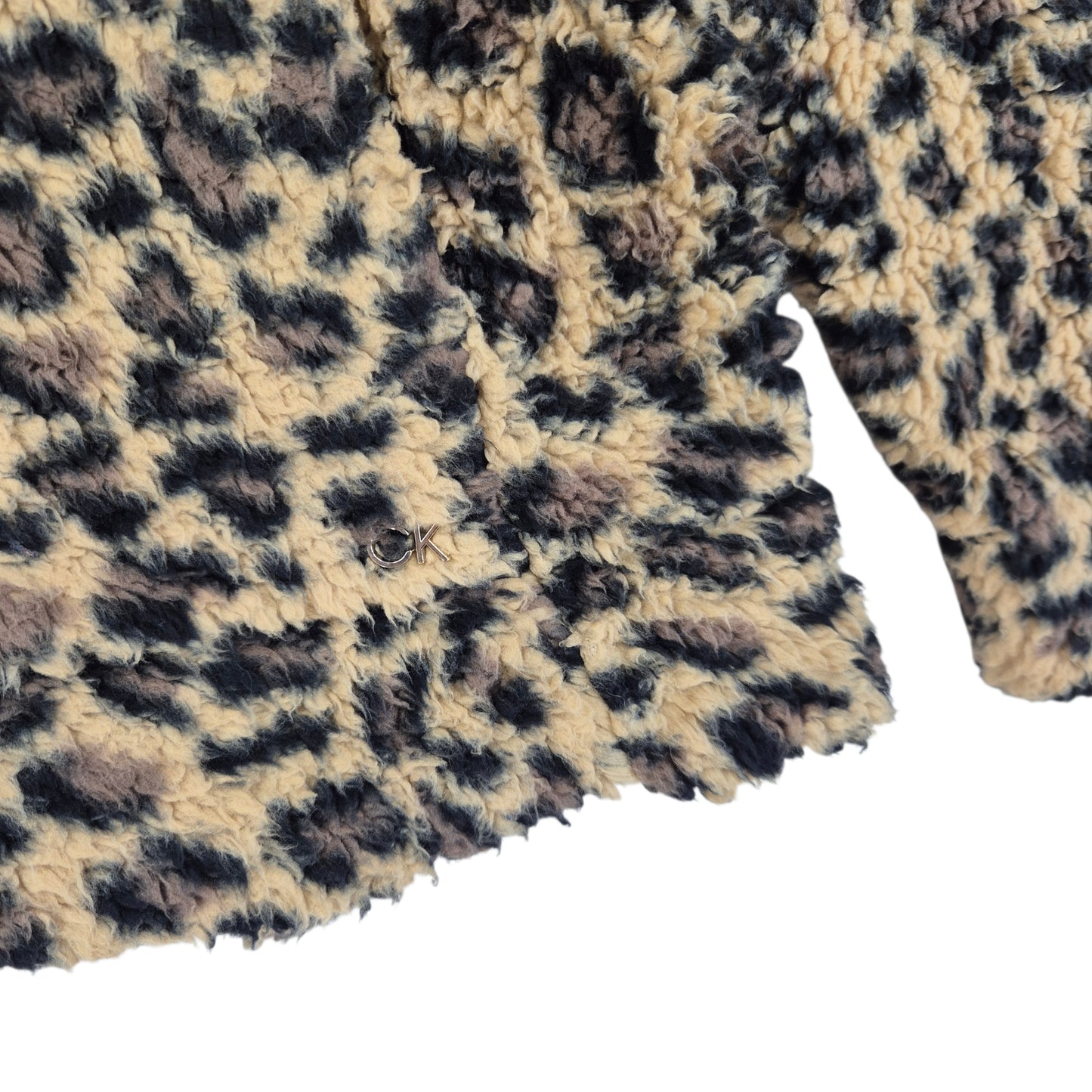 Calvin Klein Womens Brown Leopard Fleece Zip Jumper Size L