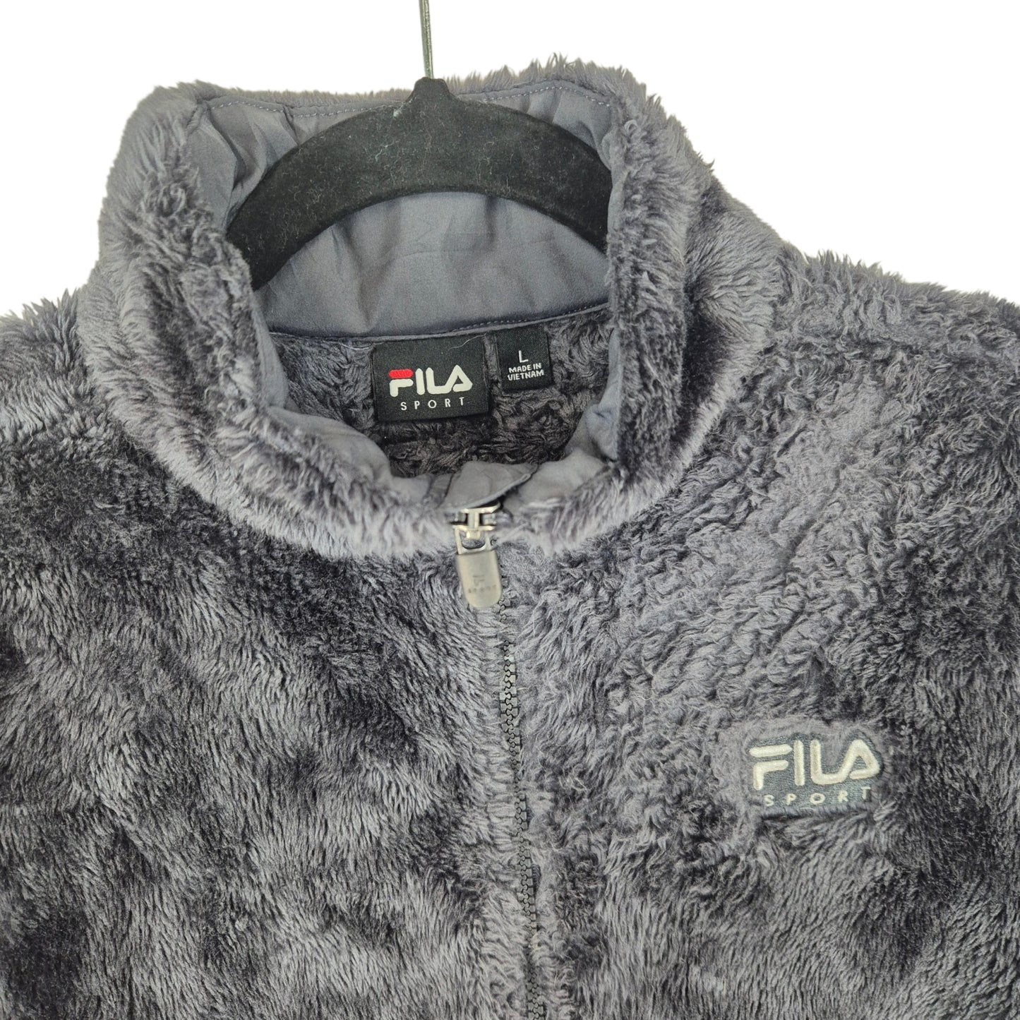 FILA Sport Womens Dark Grey Mink Fleece Zip Jumper Size L