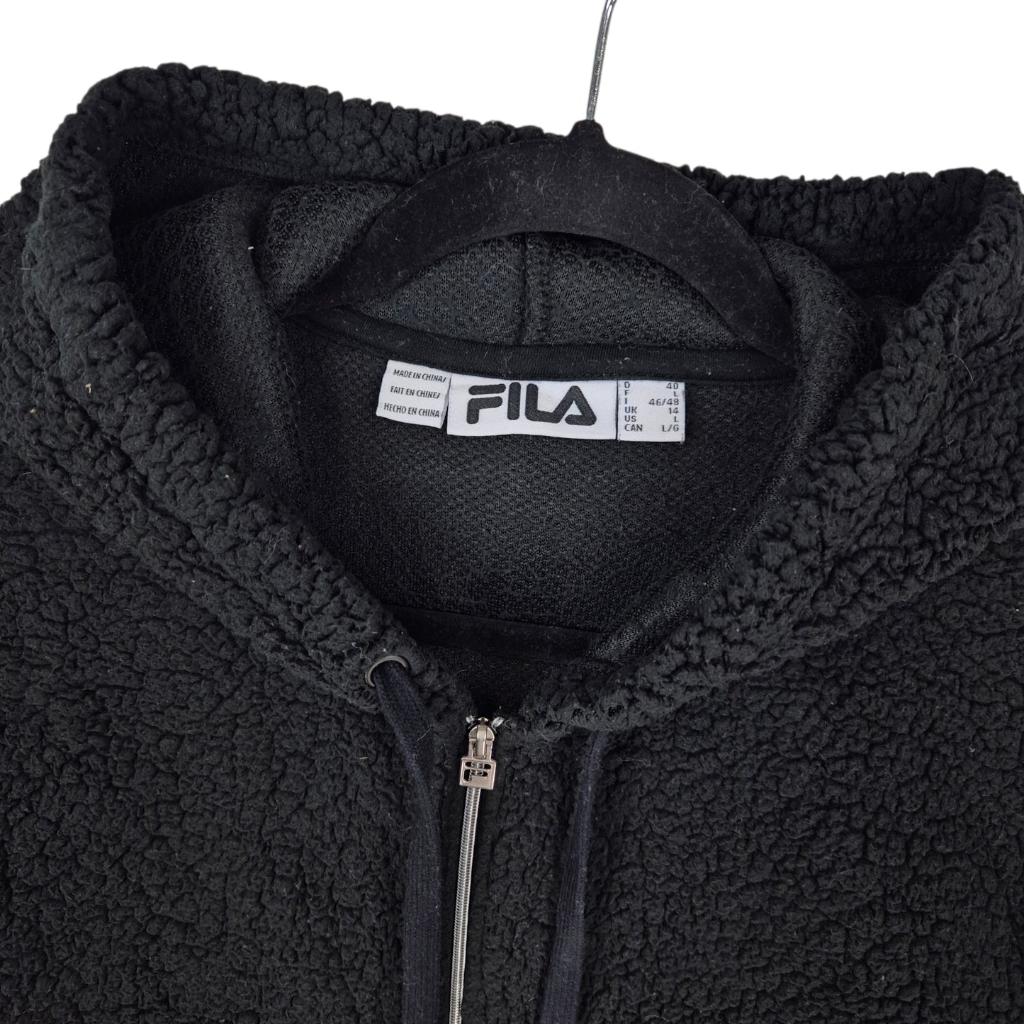 FILA Womens Black Embroidered Fleece Hoodie Size L
