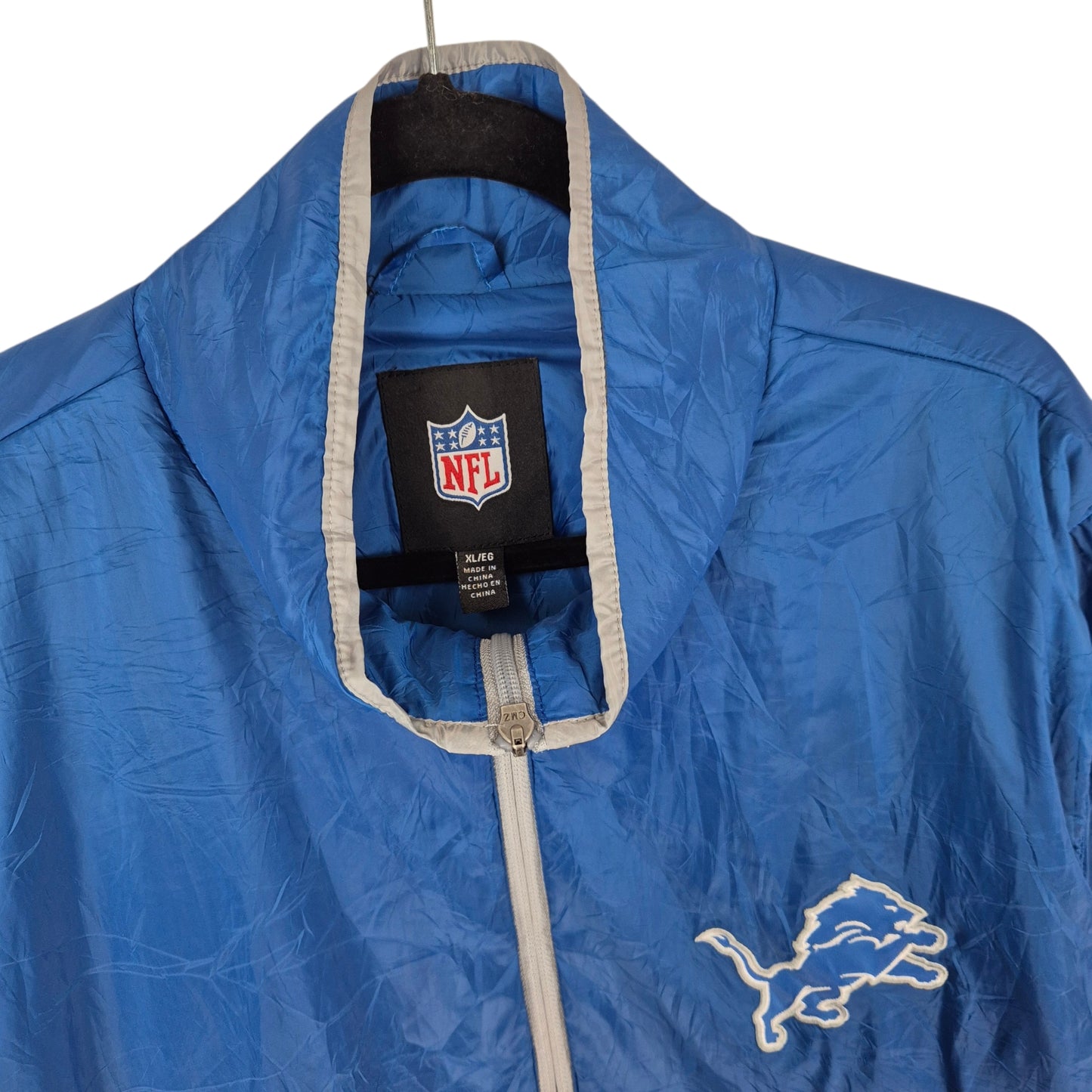 NFL Detriot Lions Grey & Blue Half Zip Fleece Jumper Size XL