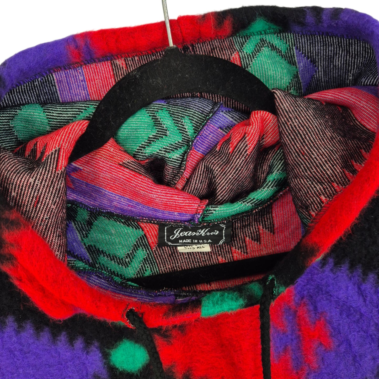 Vintage JeanKris 80's Purple Red & Black USA Made Fleece Hoodie Size L