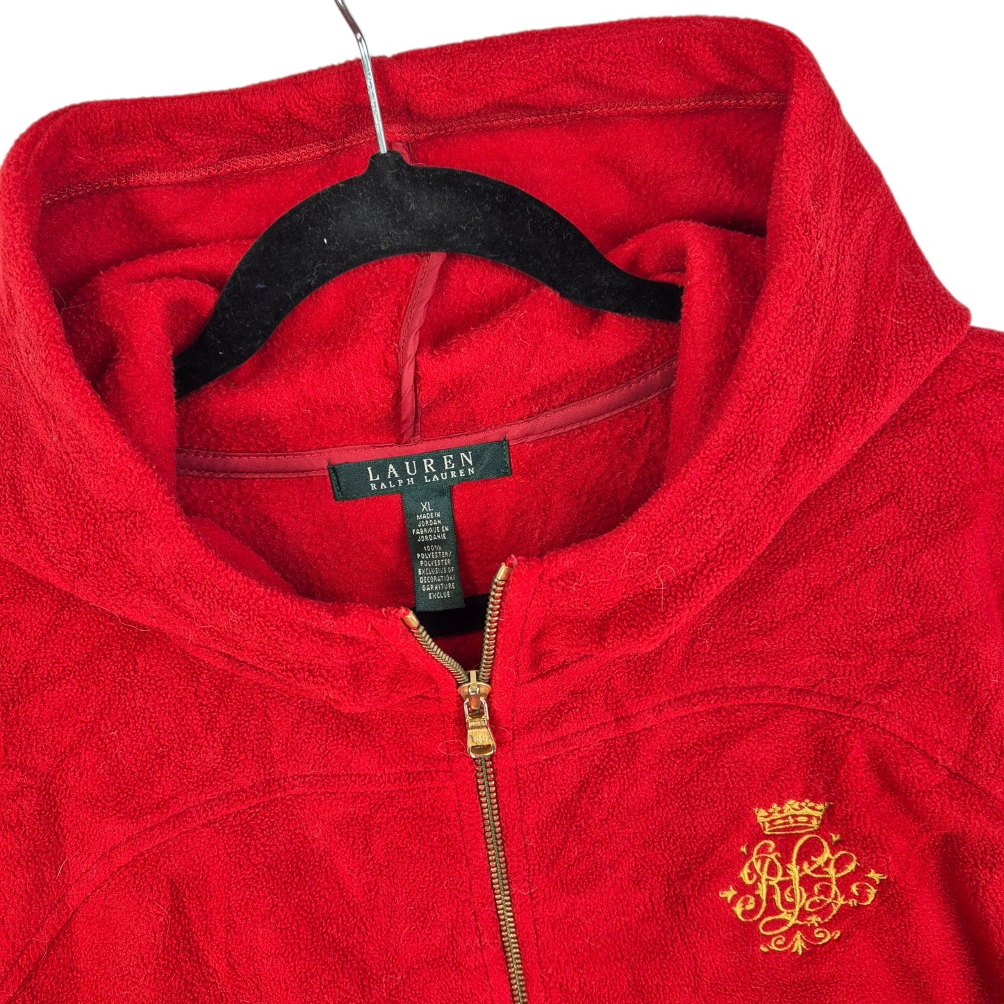 Vintage Ralph Lauren Green Label Womens Red Fleece Zip Hoodie Size XL