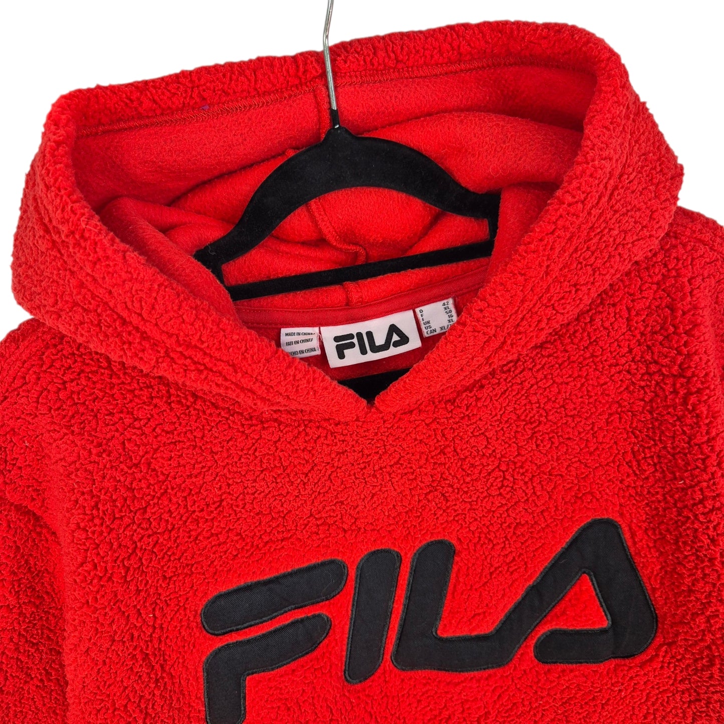 FILA Red Embroidered Fleece Hoodie Size XL