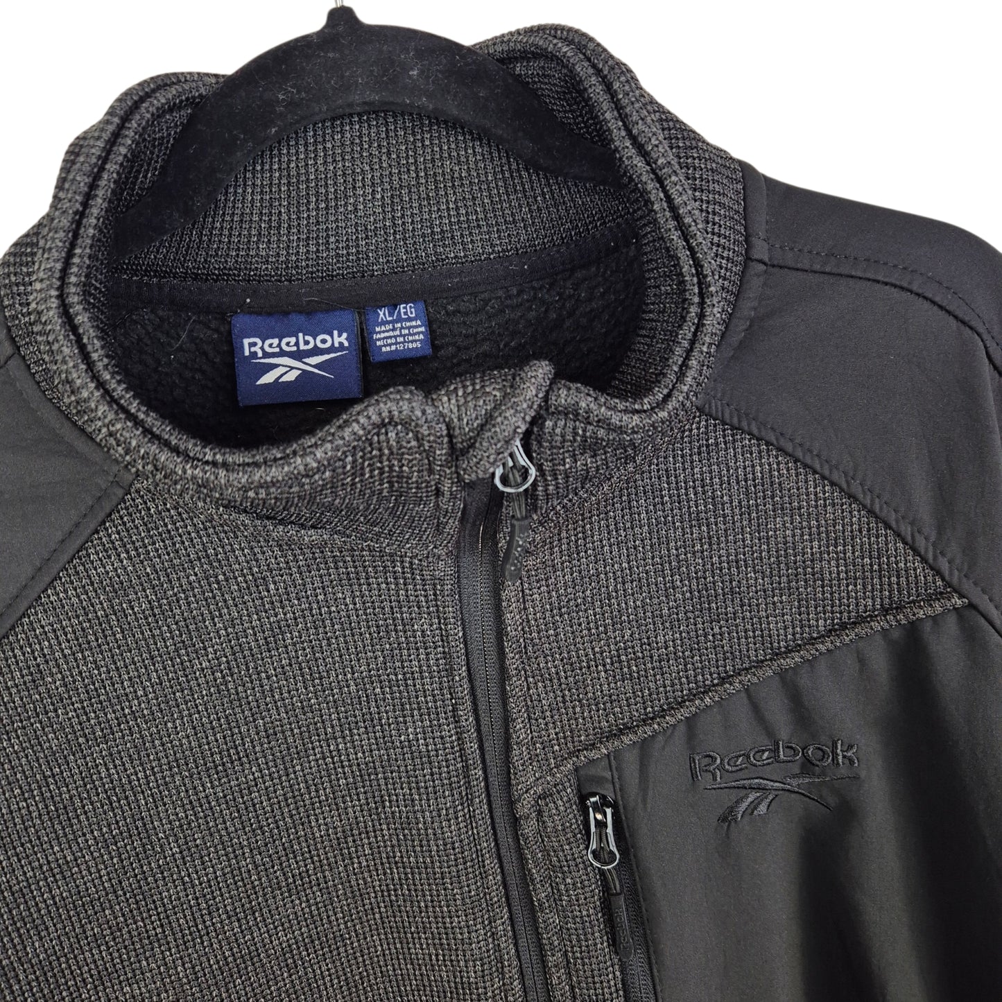 Reebok Grey & Black Heavy Fleece Zip Jacket Size XL