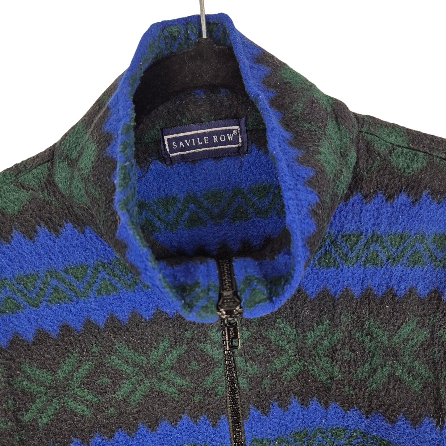 Vintage Saville Row 90's Blue Green & Black Quarter Zip Fleece Jumper Size 2XL
