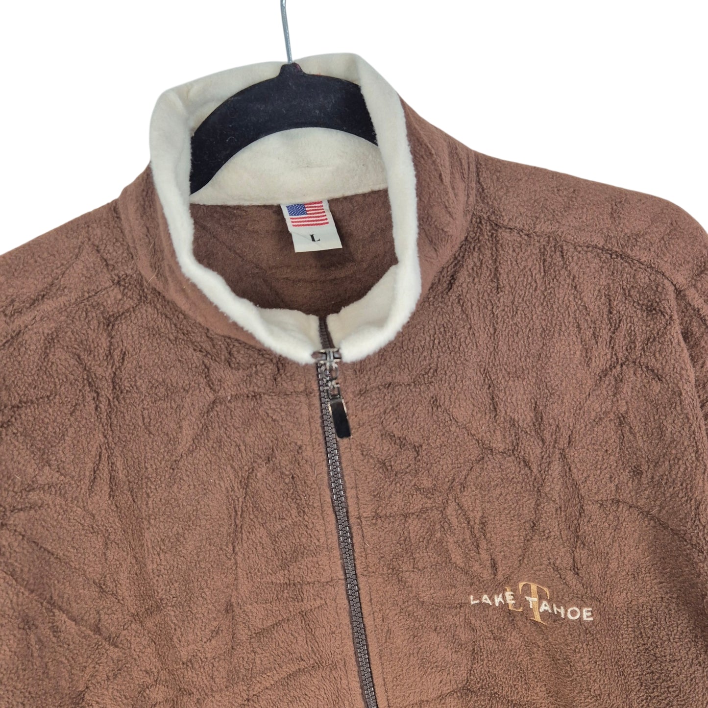 Vintage Lake Tahoe 80's Brown USA Made Fleece Zip Jumper Size L