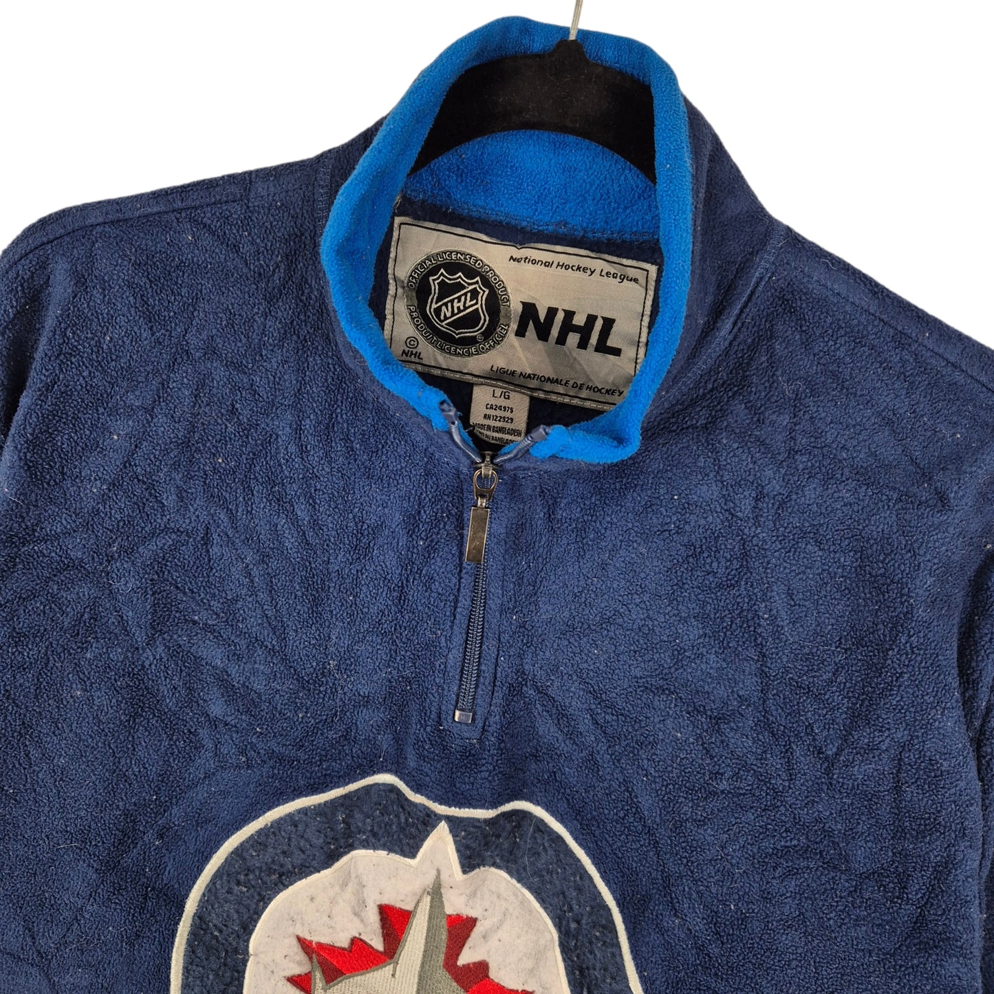 NHL Winnipeg Jets Dark Blue Embroidered Quarter Zip Fleece Jumper Size L