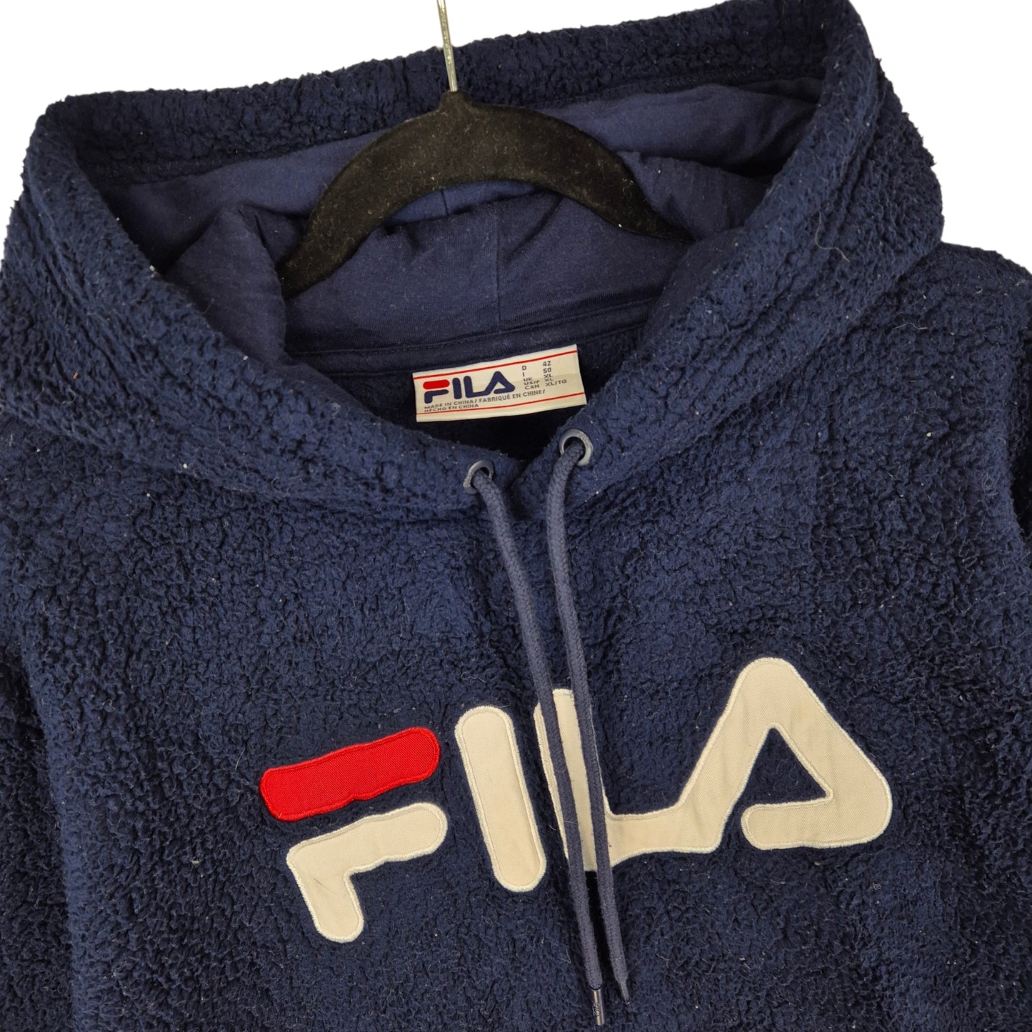 FILA Dark Blue Embroidered Fleece Hoodie Size XL