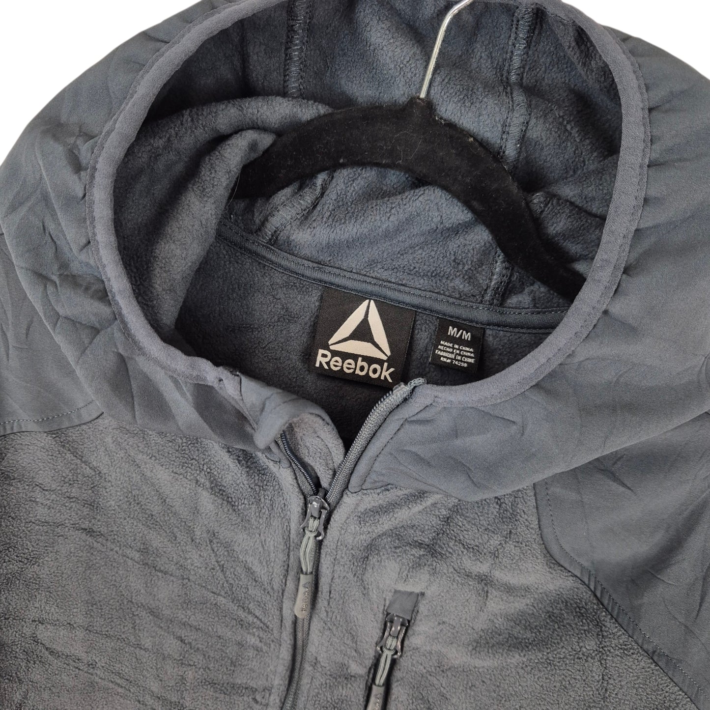 Reebok Grey Hooded Fleece Zip Jumepr Size M