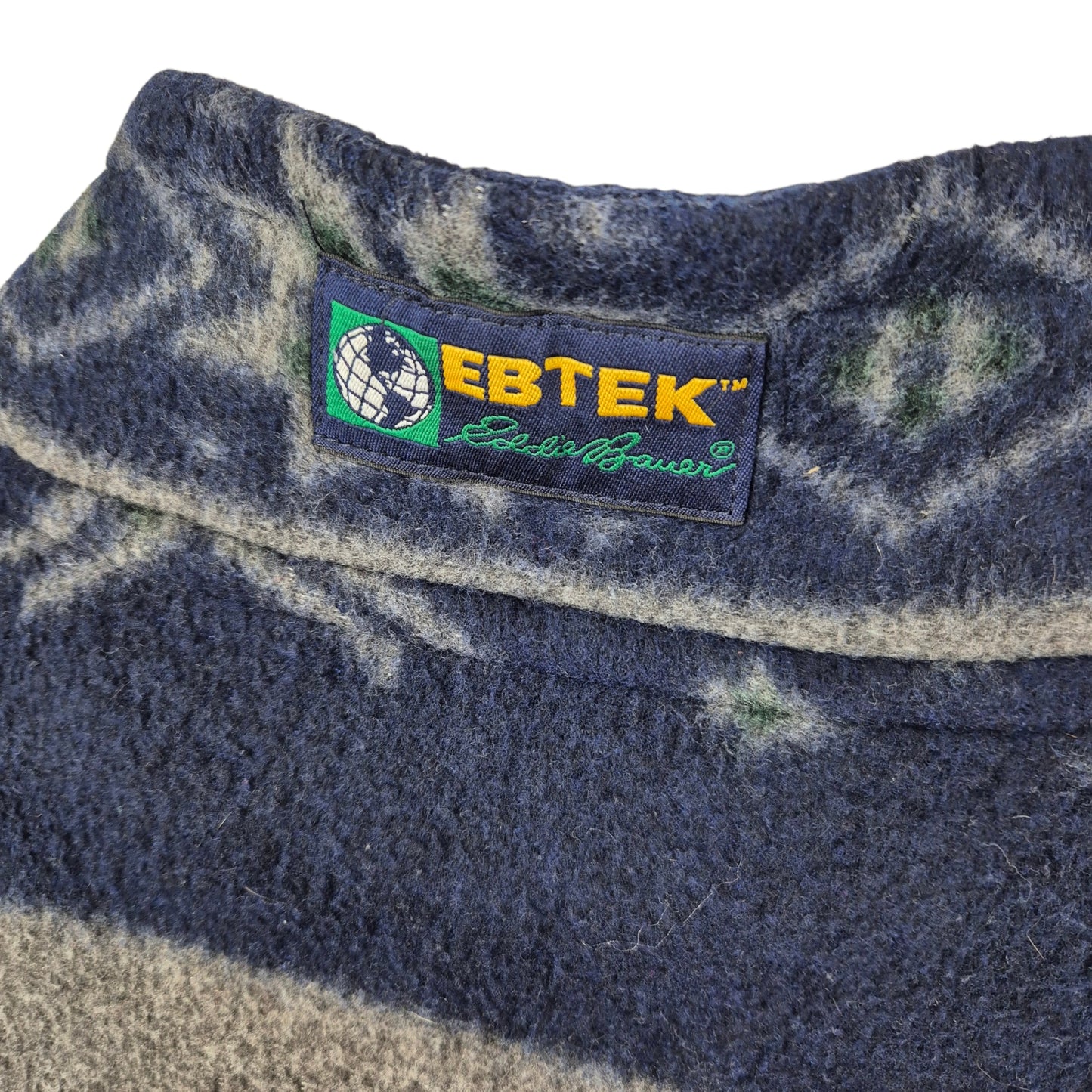 Vintage Eddie Bauer Ebtek 90's Dark Blue & Grey Quarter Zip Fleece Jumper Size XL