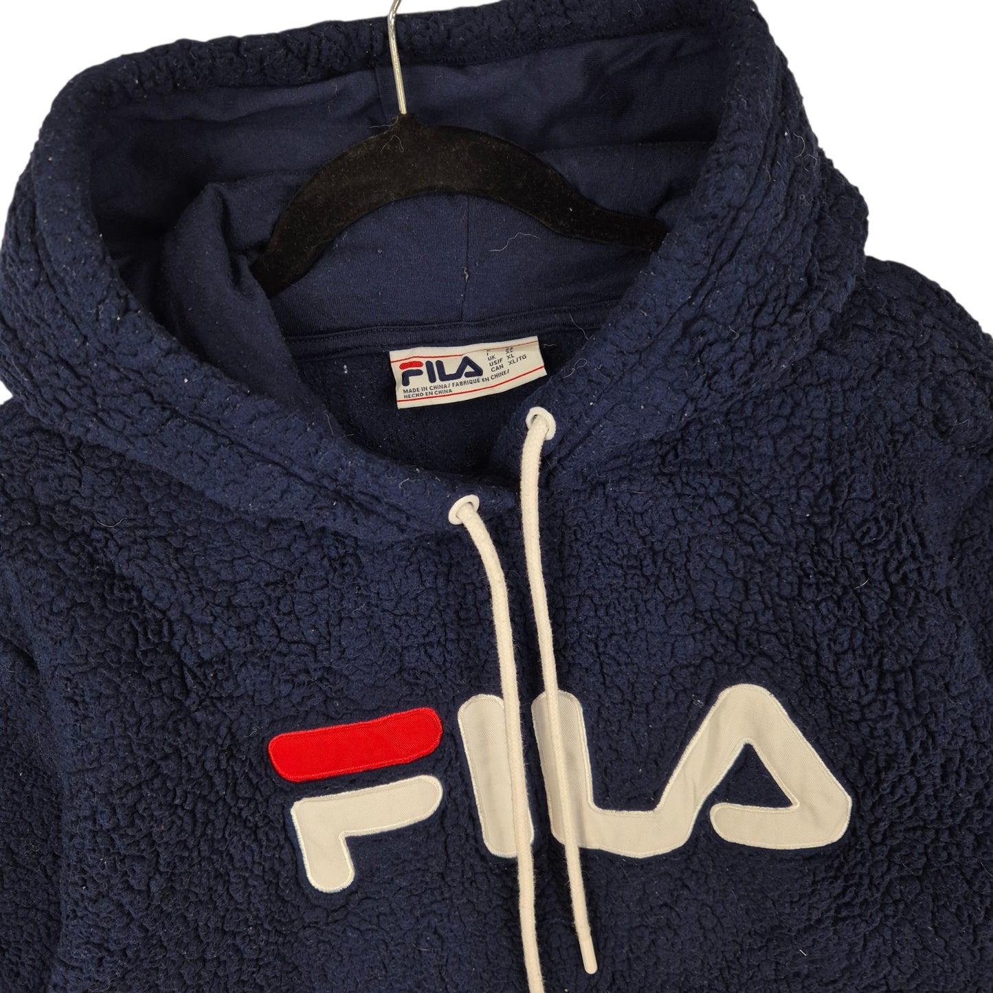 FILA Dark Blue Embroidered Fleece Hoodie Size XL