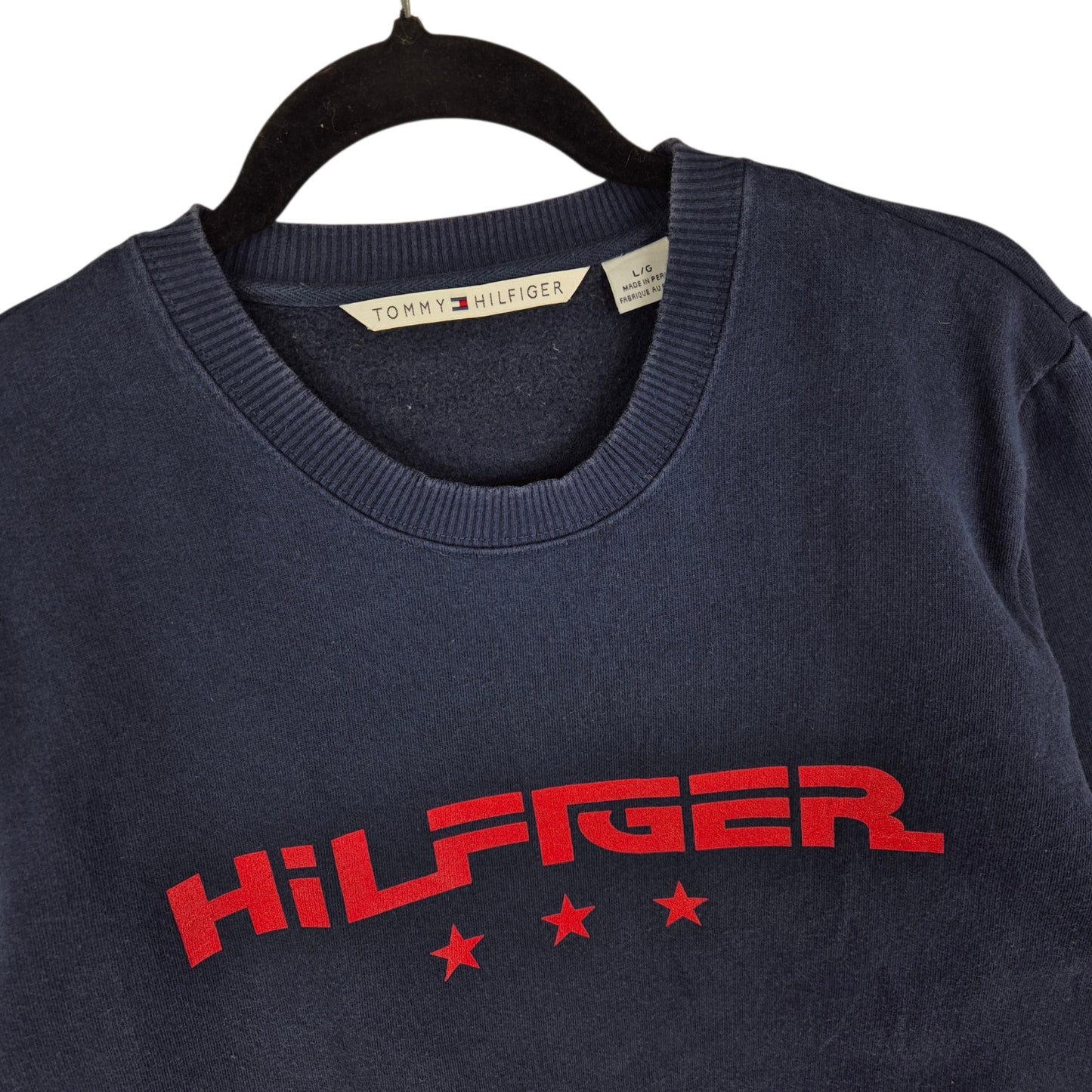 Tommy Hilfiger Womens Dark Blue Cotton Crewneck Sweater Size L