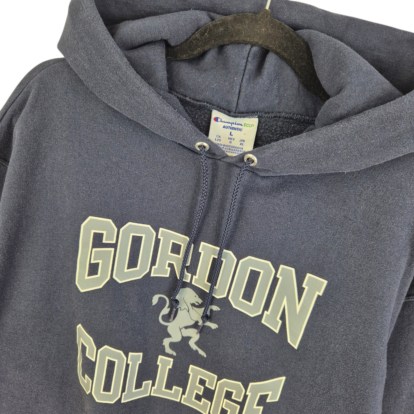 Champion Gordon College Dark Blue Cotton Hoodie Size L