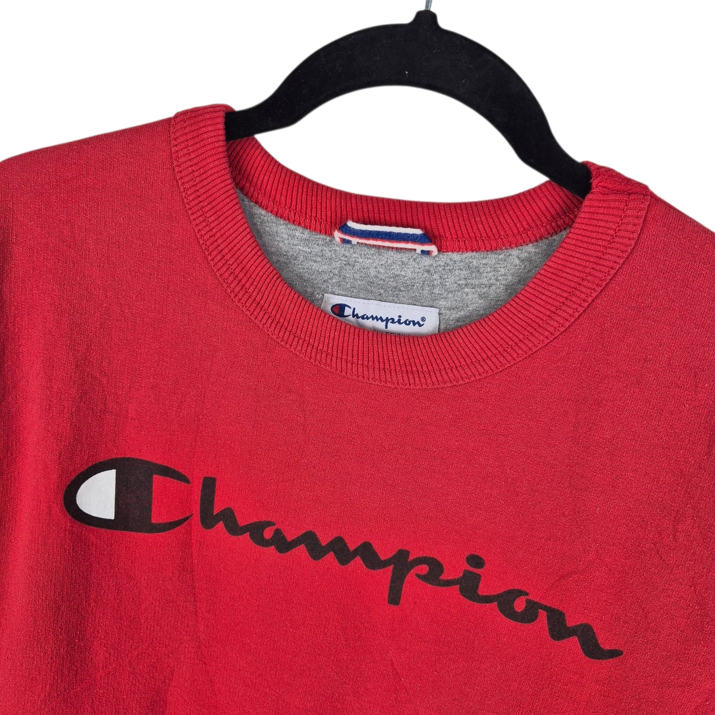 Champion Red Chest Script Cotton Crewneck Sweater Size S