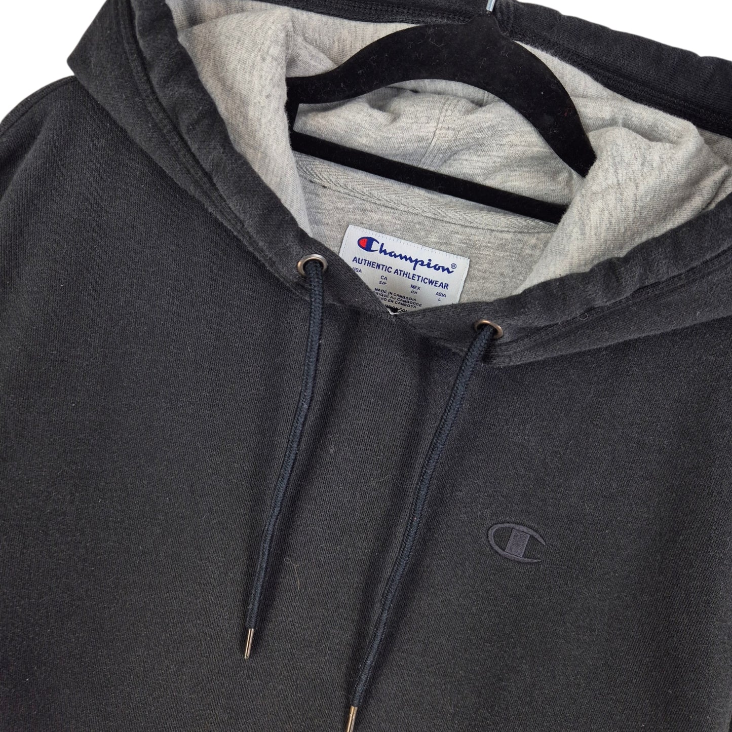 Champion Black Basic Embroidered Hoodie Size S