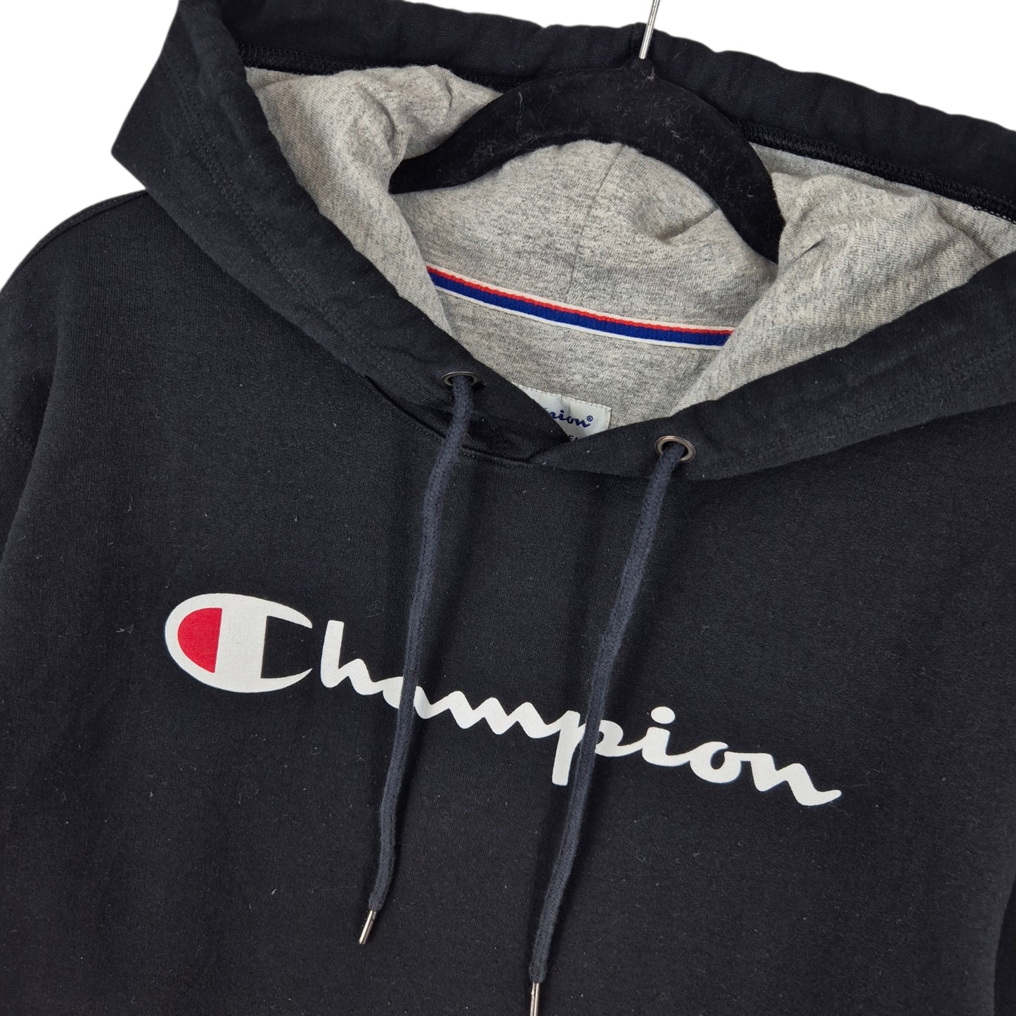 Champion Black Chest Script Hoodie Size M
