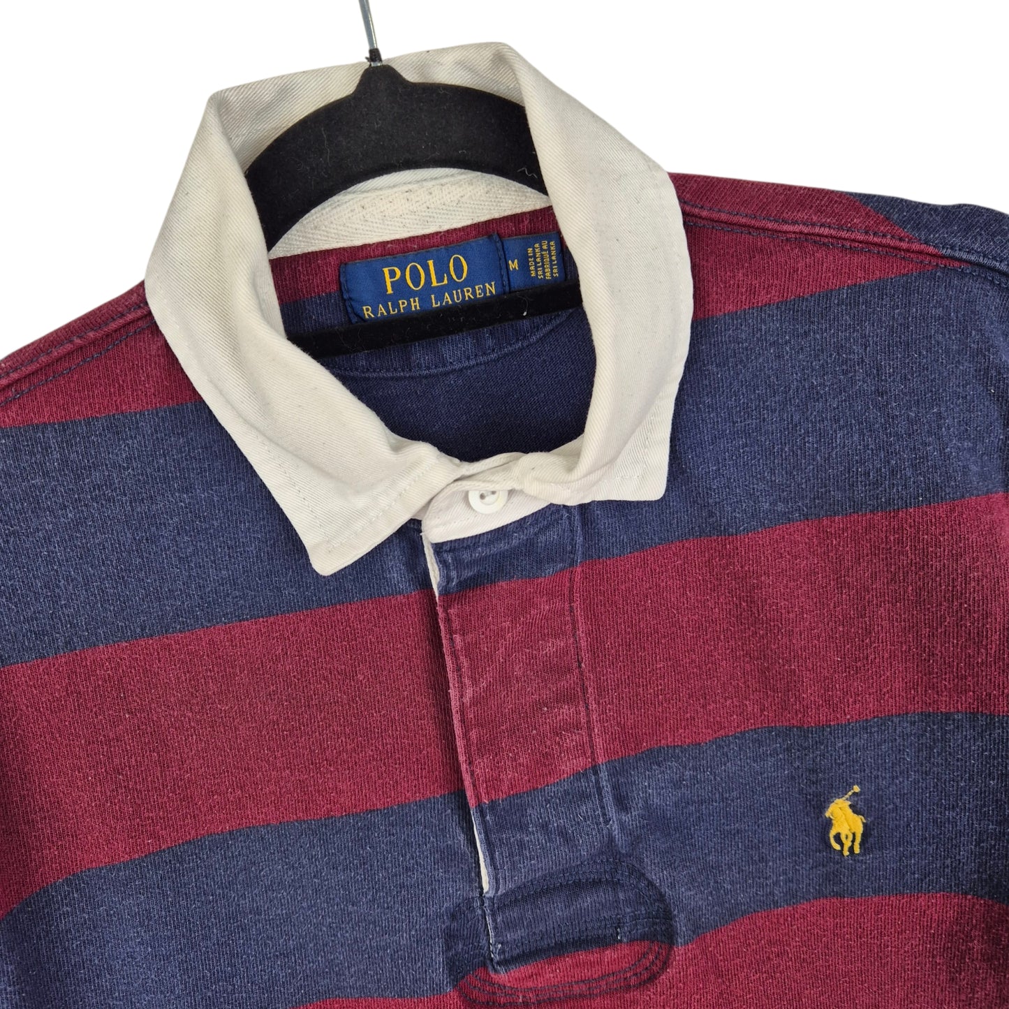 Polo Ralph Lauren Dark Blue & Burgundy Striped Long Sleeve Polo Shirt Size M