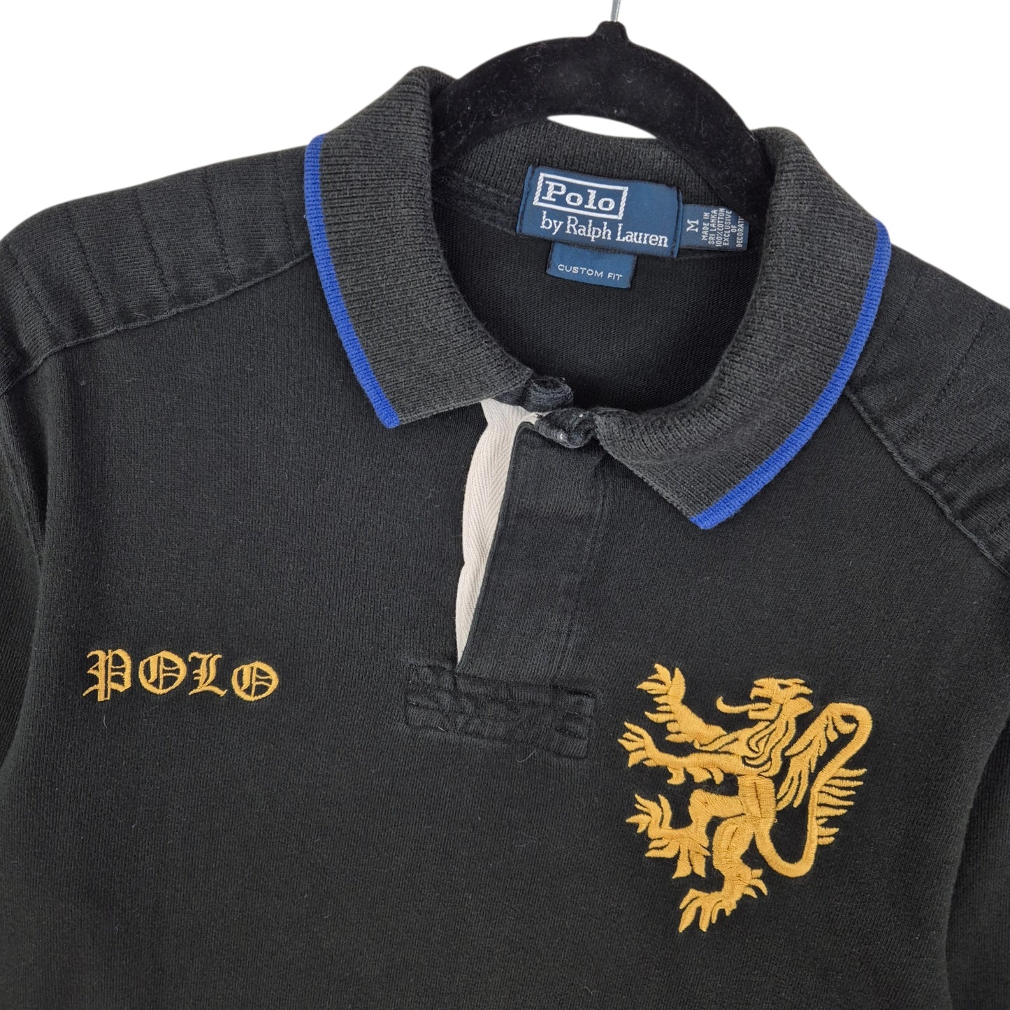Vintage Polo Ralph Lauren 90's Black Thick Embroidered Long Sleeve Polo Shirt Size M