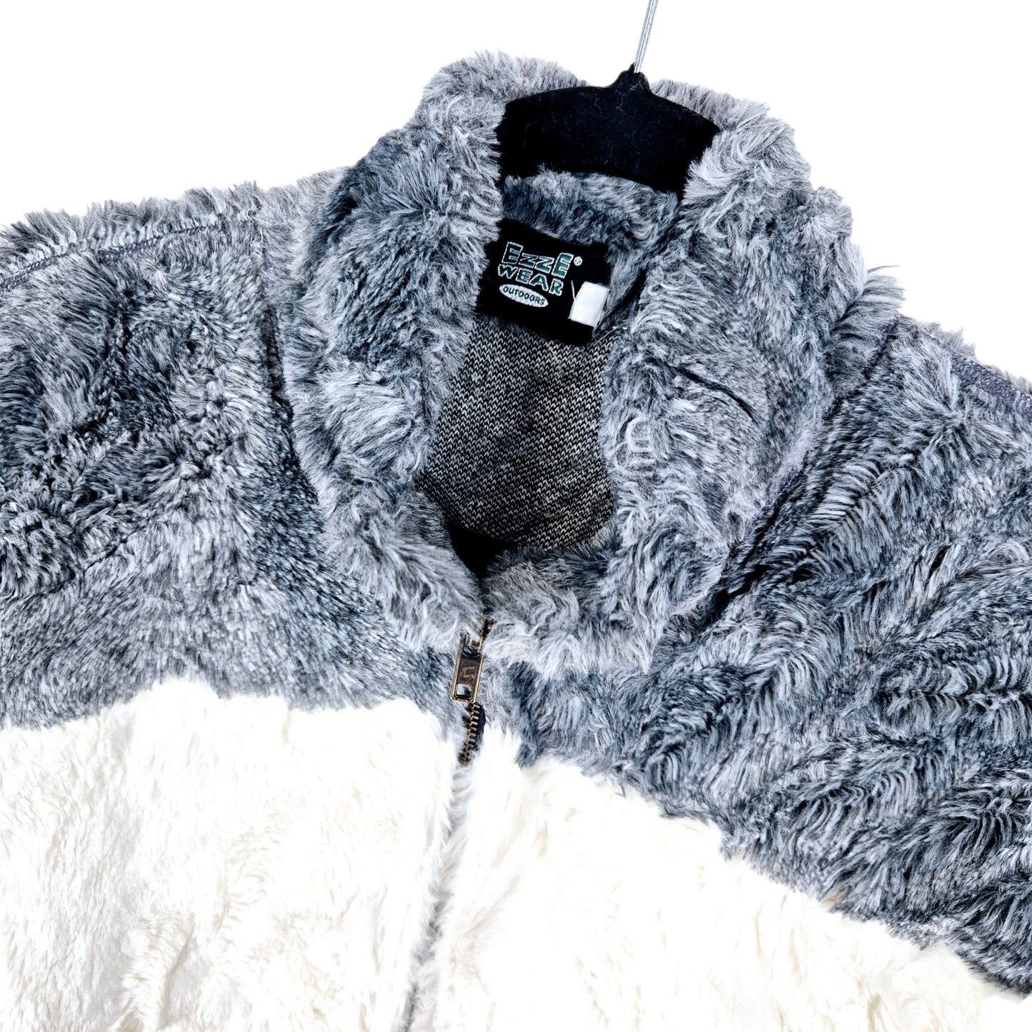 Vintage Ezze Wear White & Grey Heavy Mink Fleece Jacket Size M