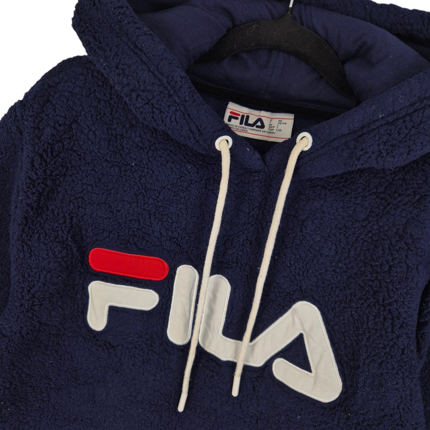 FILA Dark Blue Embroidered Fleece Hoodie Size L