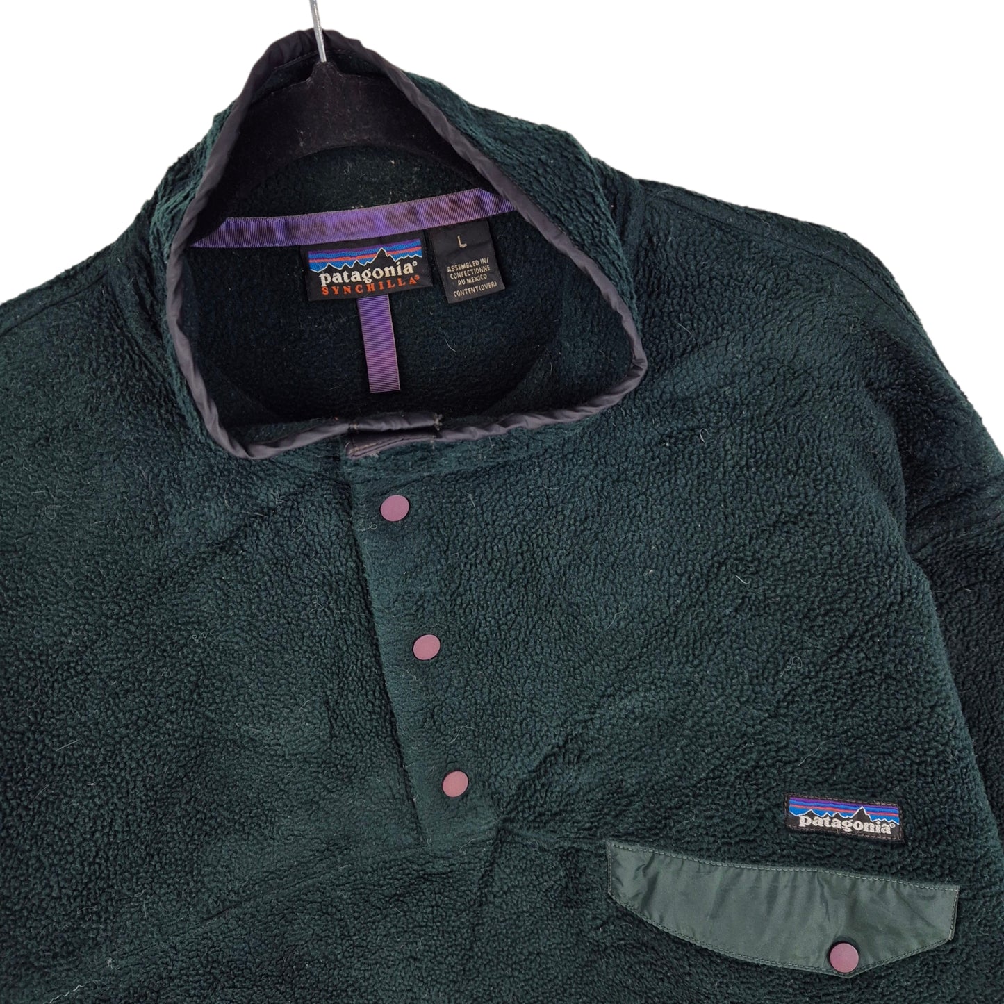 Vintage Patagonia 90's Dark Green Quarter Button Fleece Jumper Size L