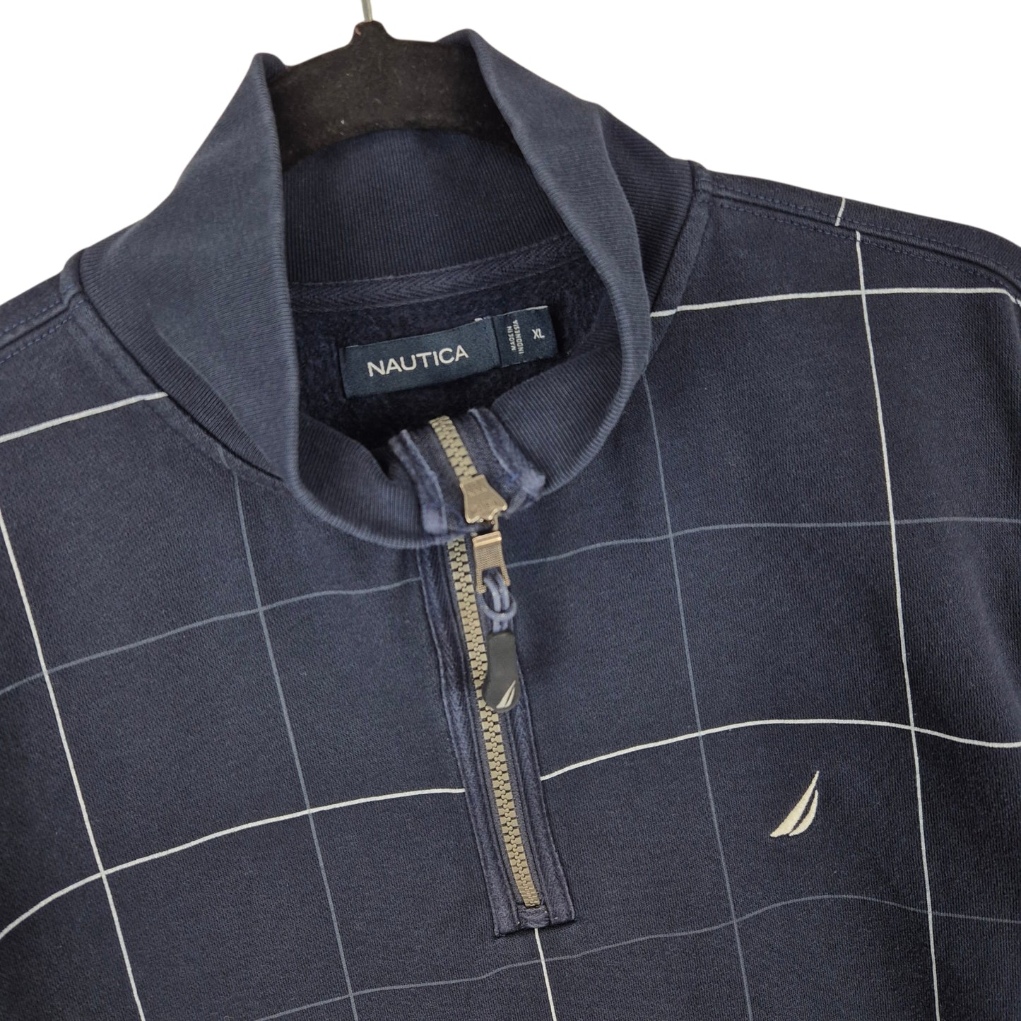 Nautica Dark Blue Checkered Quarter Zip Sweater Size XL