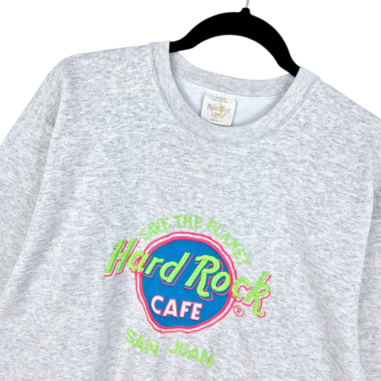 Vintage Hard Rock Cafe San Juan 90's Light Grey USA Made Sweater Size L