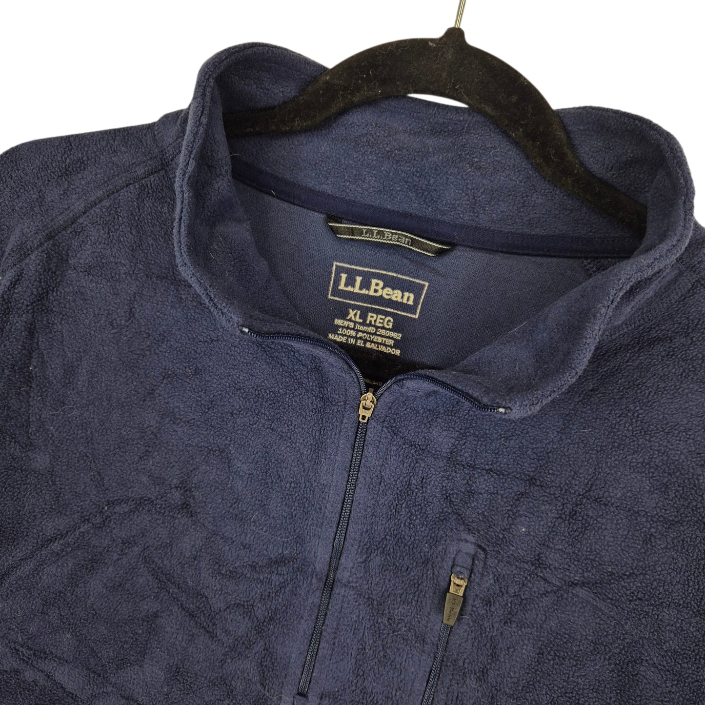 LL Bean Dark Blue Quarter Zip Fleece Jumper Size XL
