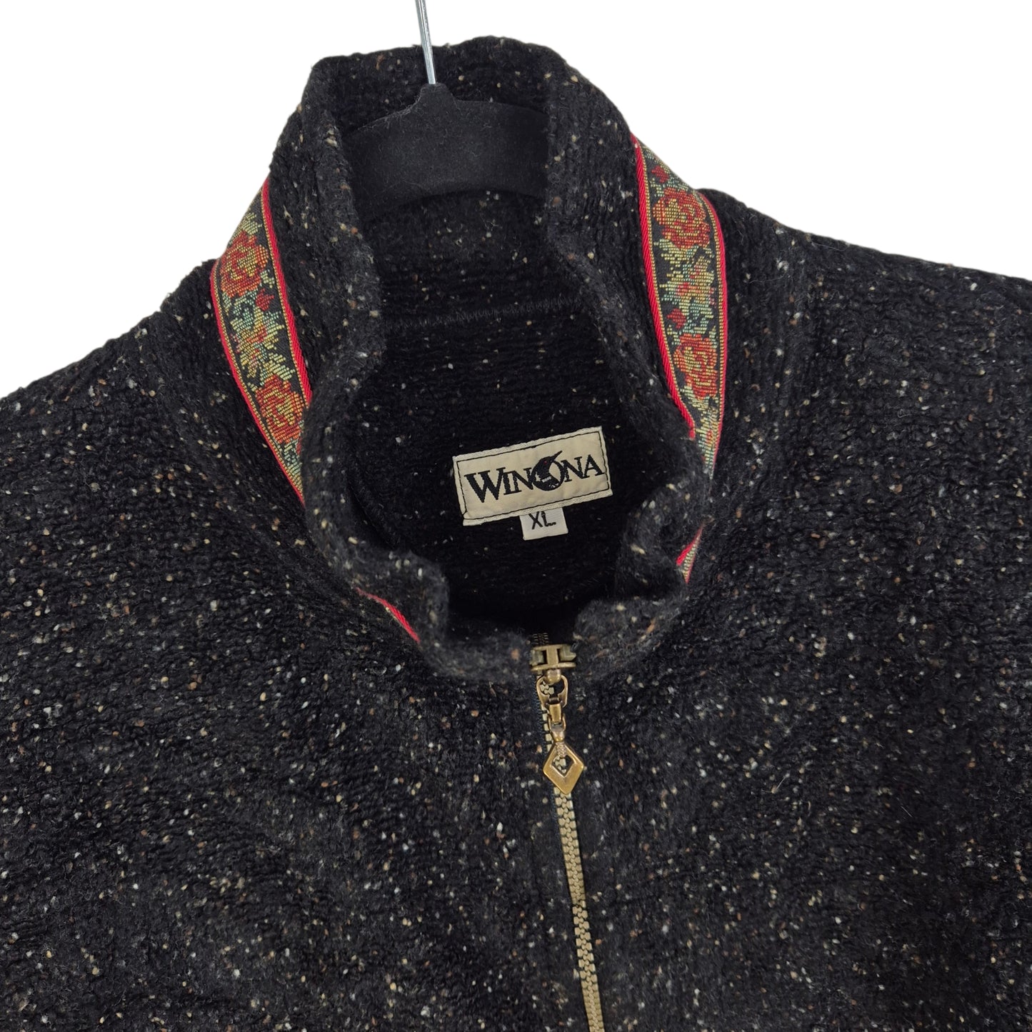 Vintage Winona 90's Black Fleece Zip Jumper Size XL