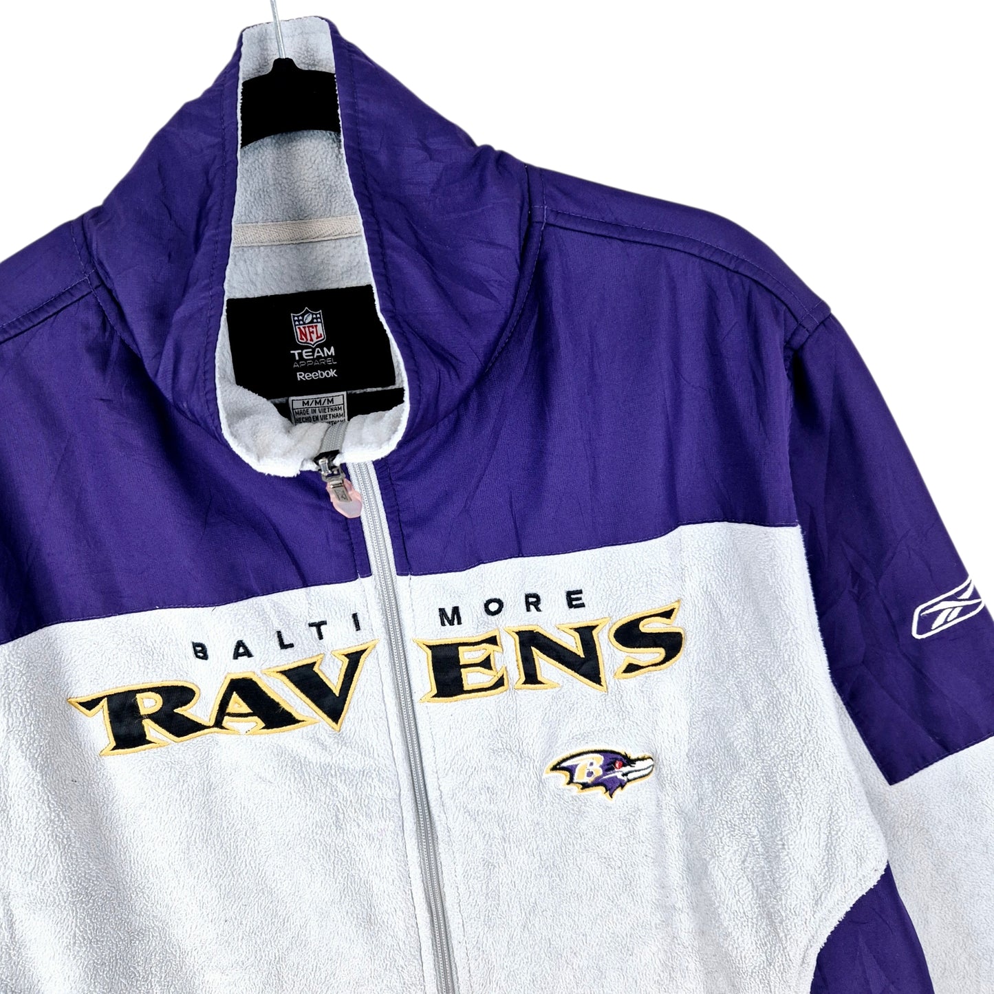 Reebok NFL Baltimore Ravens Grey & Purple Fleece Zip Jumper Size M