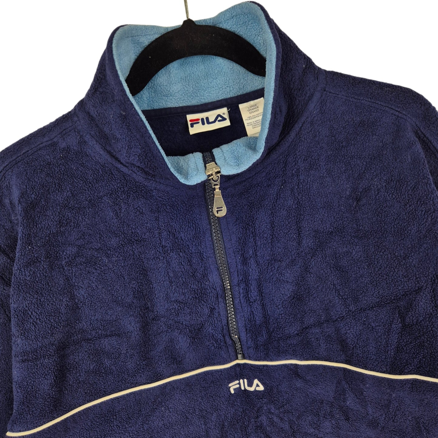 Vintage FILA Dark Blue Quarter Zip Fleece Hoodie Size L