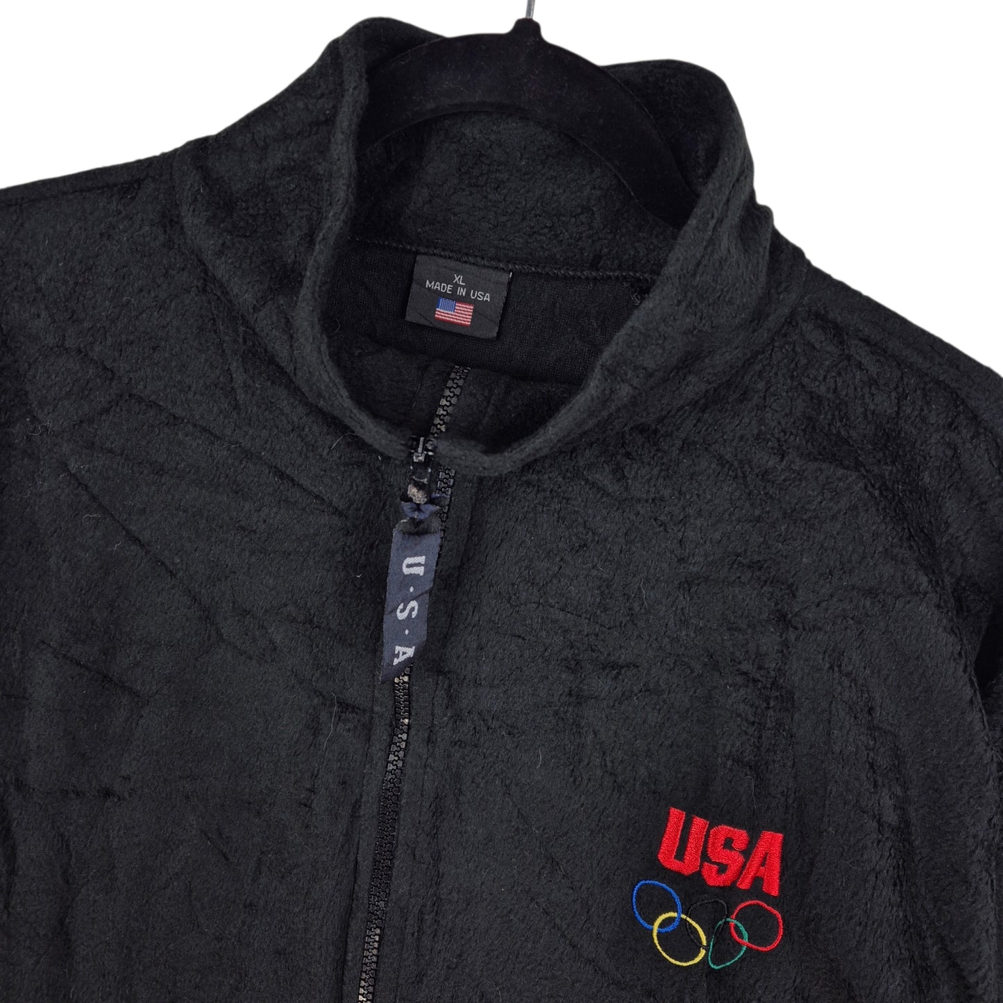 Vintage USA Olympics 80's Black Fleece Zip Jumper Size XL