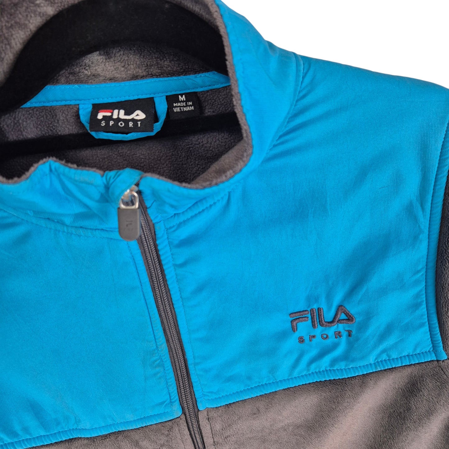 FILA Sport Womens Grey & Blue Mink Fleece Zip Jumper Size M