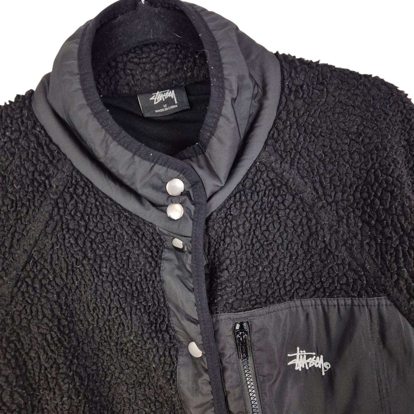 Stussy Womens Black Oversized Fleece Button Jumper Size L