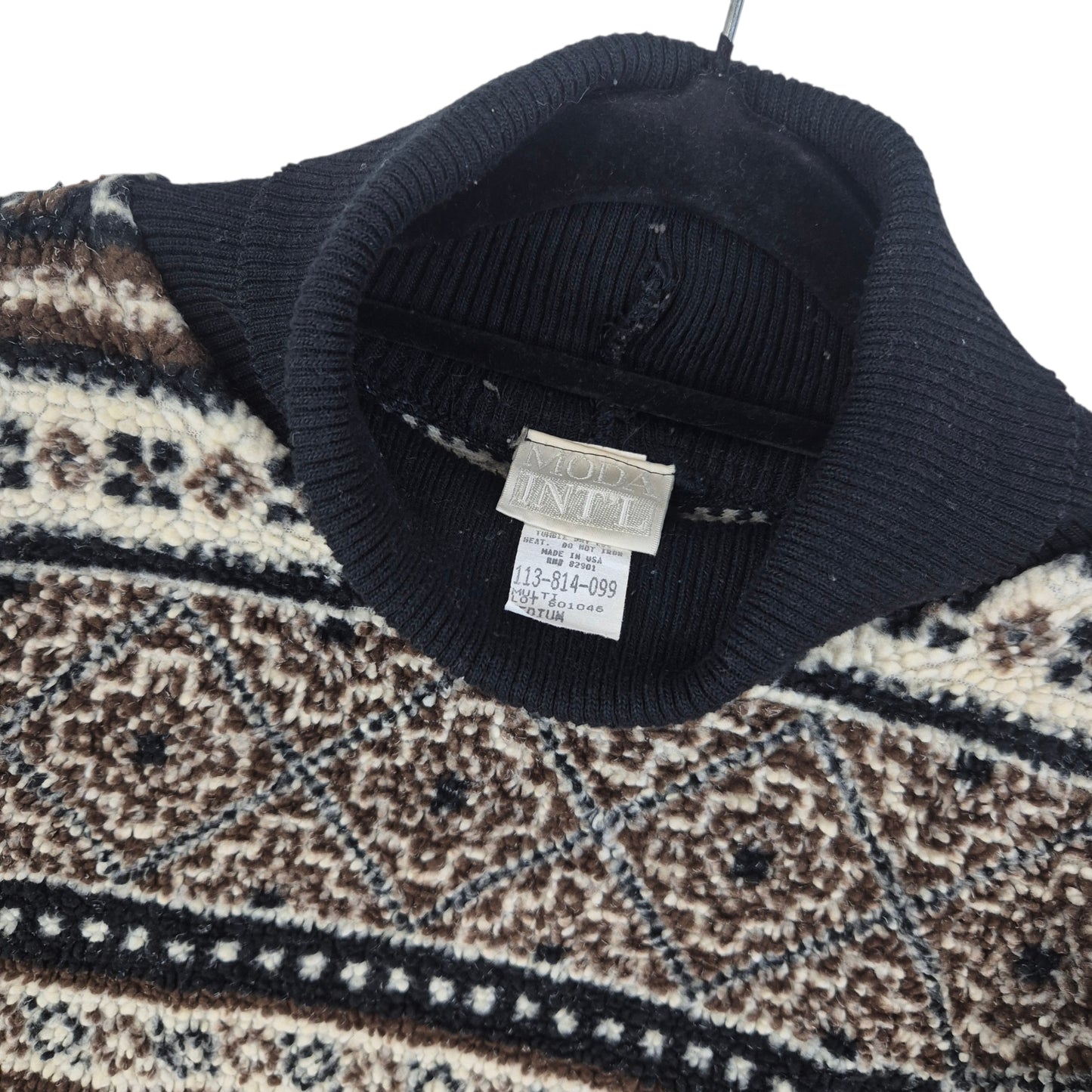 Vintage Moda International 90's Brown USA Made Turtle Fleece Jumper Size M