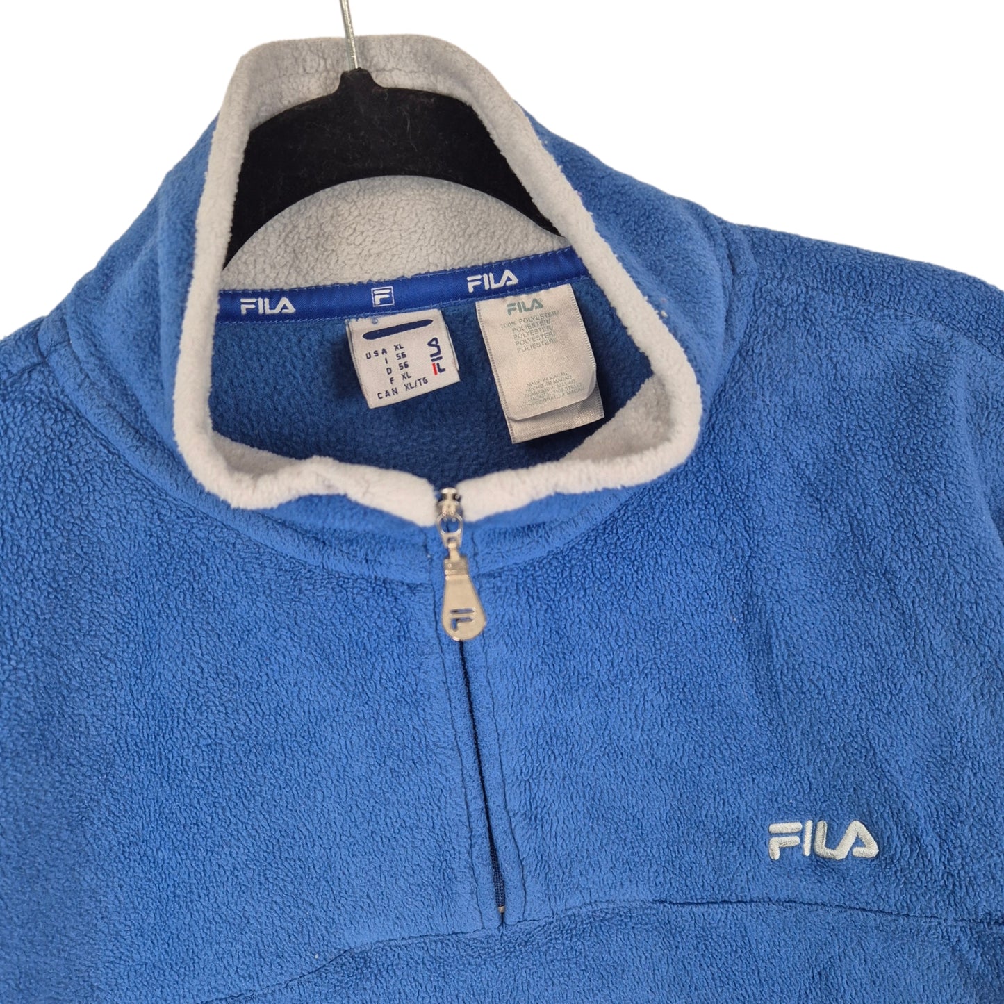 Vintage FILA 2000's Blue & Grey Quarter Zip Fleece Jumper Size XL