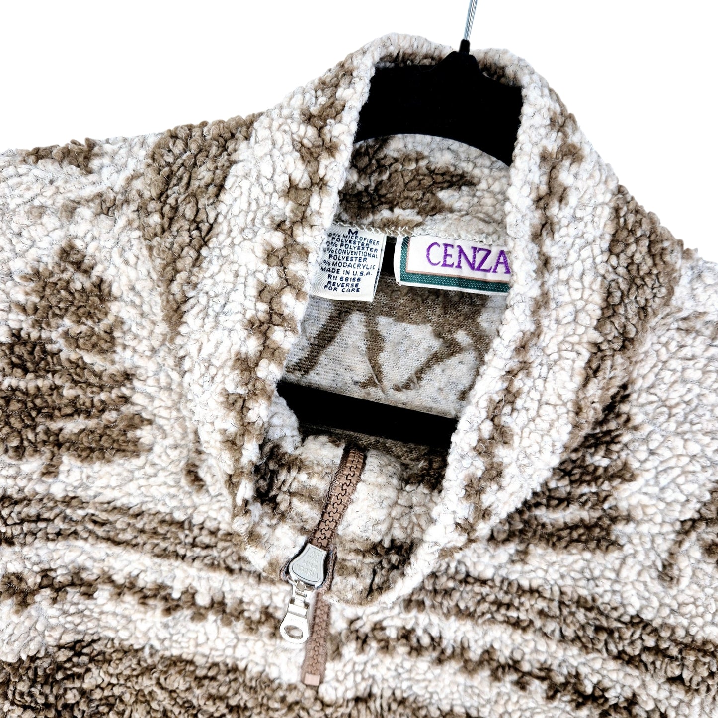 Vintage Cenza 90's Brown USA Made Quarter Zip Fleece Jumper Size M