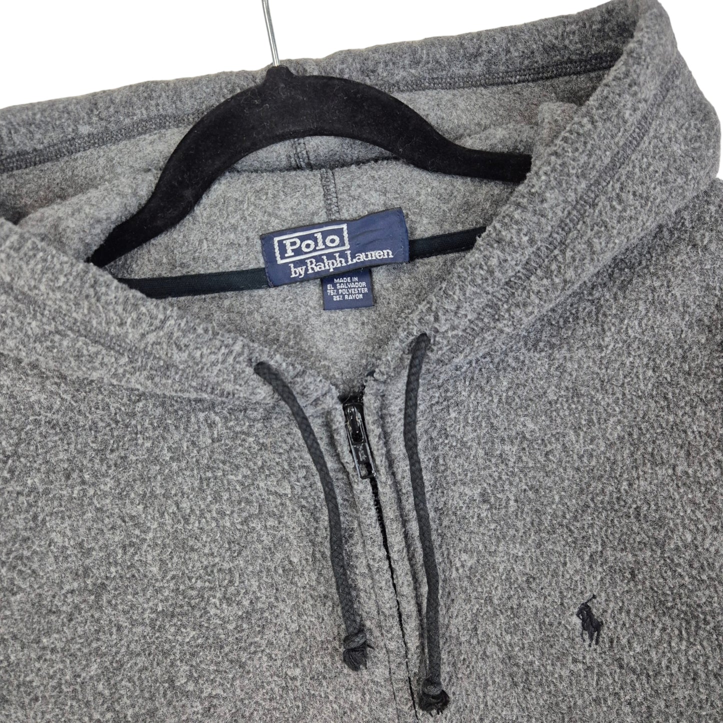Vintage Polo Ralph Lauren 90's Grey Fleece Zip Hoodie Size XL