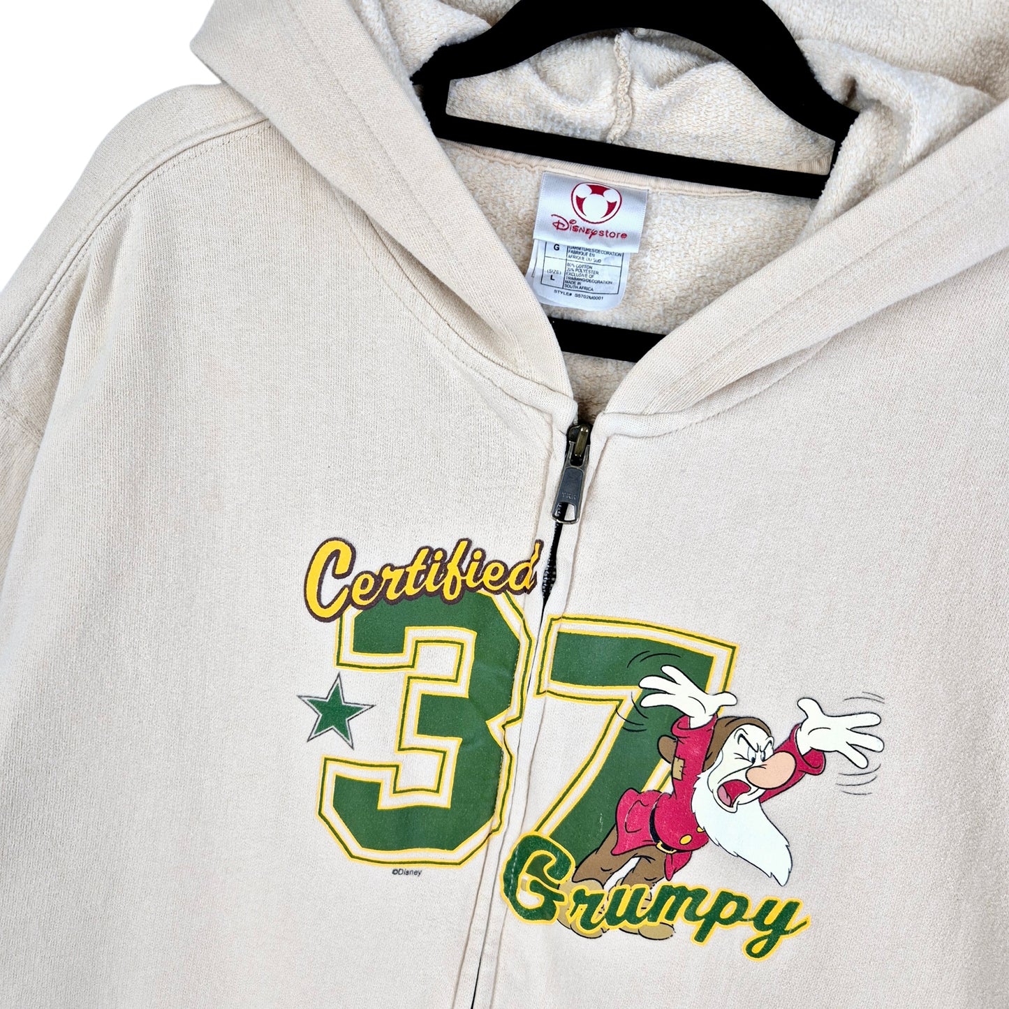 Disney Cream Brown Grumpy Zip Hoodie Size L