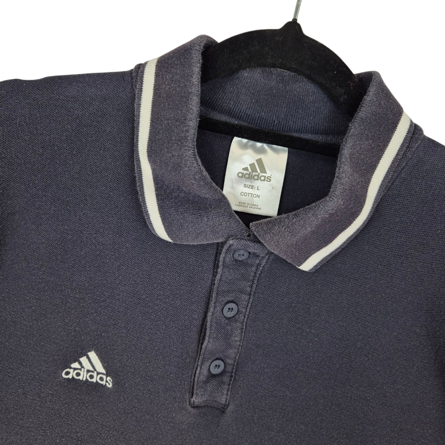 Vintage Adidas 2000's Black Cotton Polo Shirt Size L