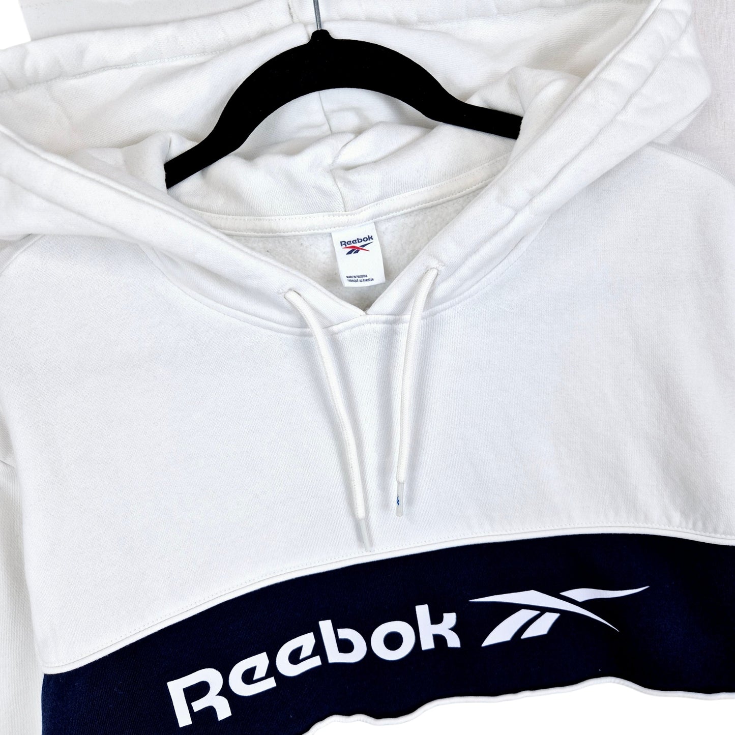 Reebok White & Grey Chest Script Hoodie Size XL