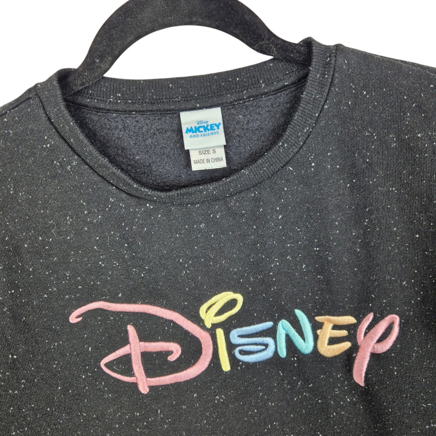 Disney Mickey & Friends Womens Black Embroidered Sweater Size S